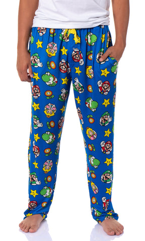 Nintendo Men's Super Mario Luigi Peach Yoshi AOP Soft Sleep Pajama Pants