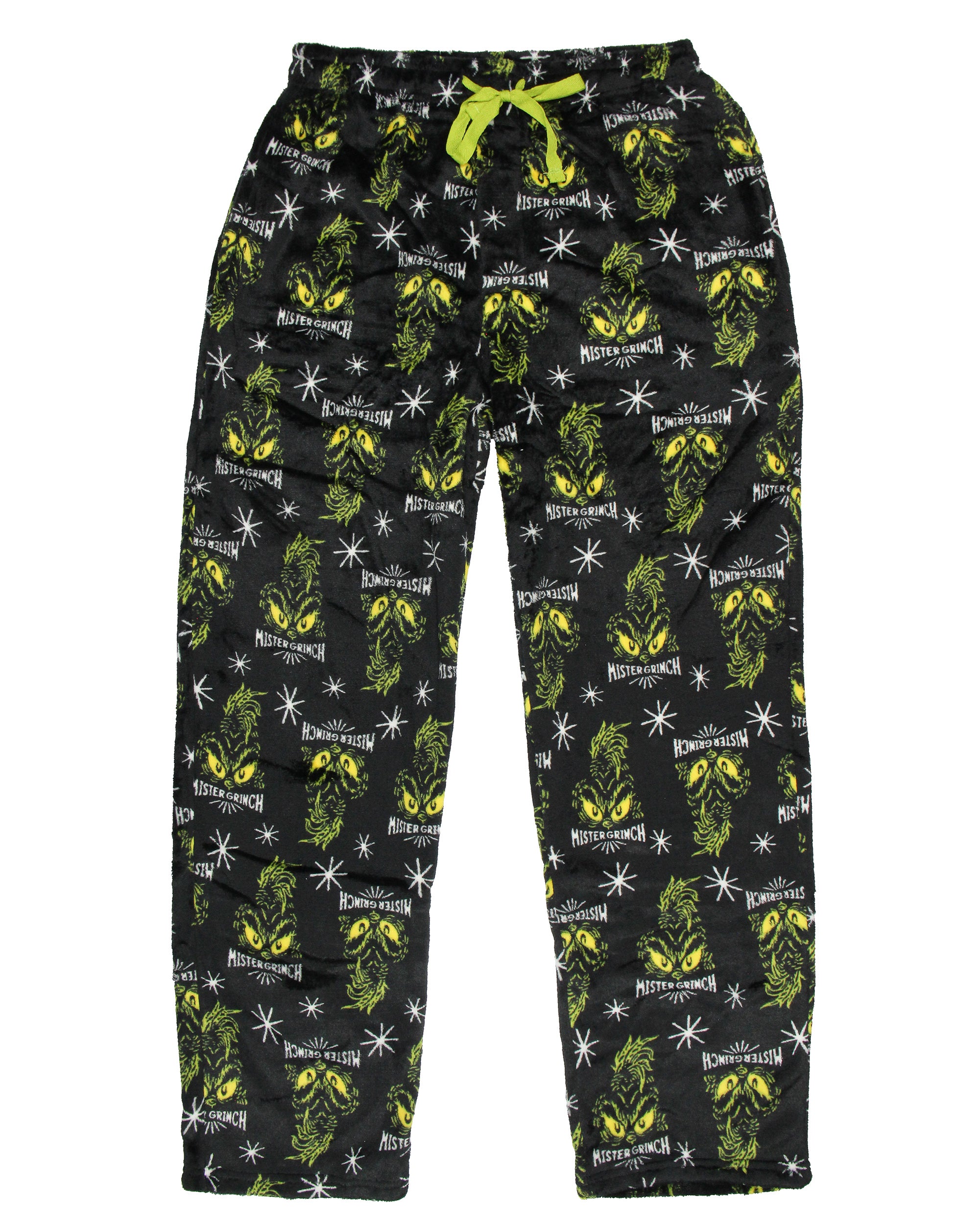 Dr Seuss Grinch Men's Mister Grinch Eyes Plush Fleece Men's Pajama Pants