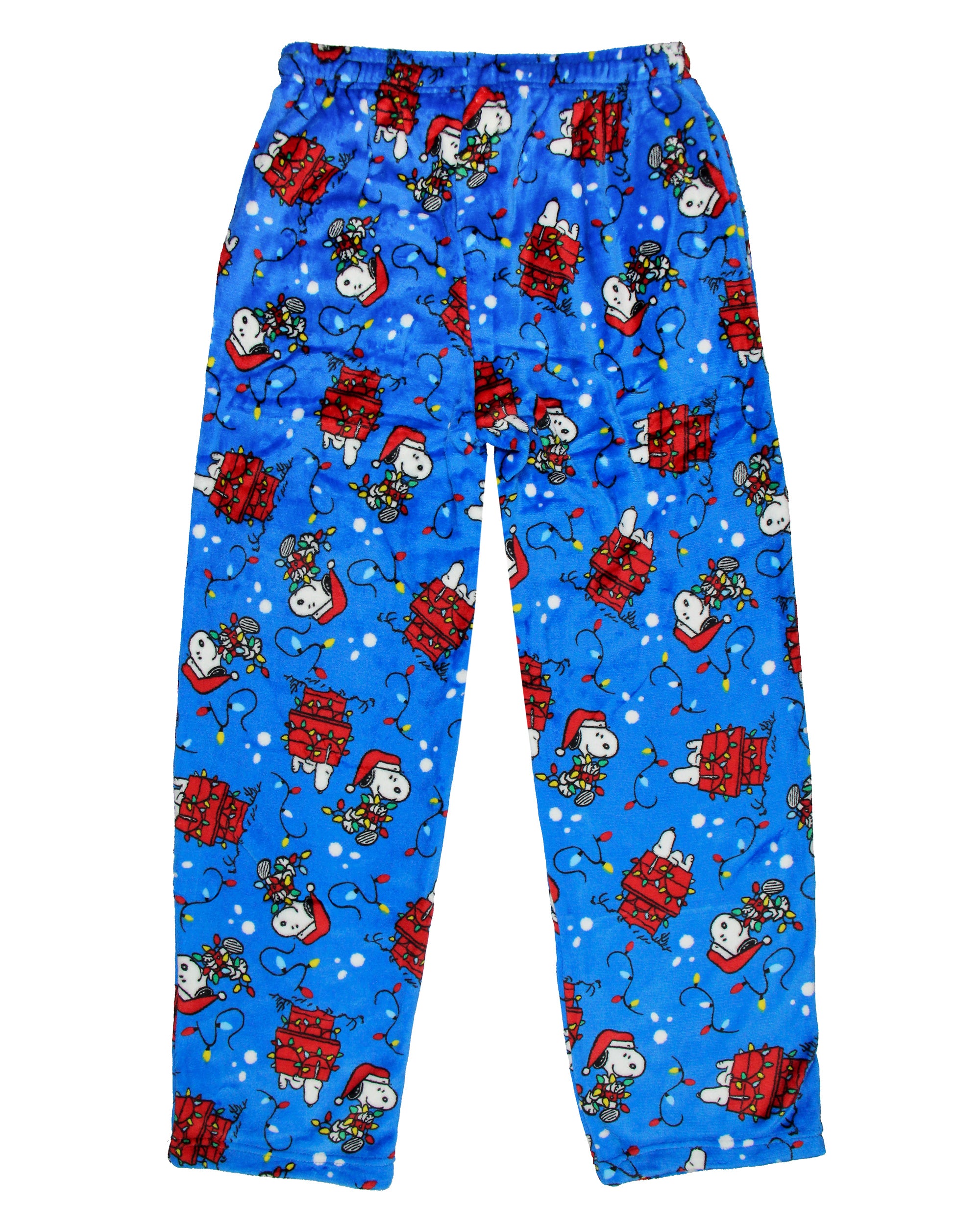 Peanuts Snoopy Doghouse Christmas Lights Plush Fleece Men's Pajama Pants