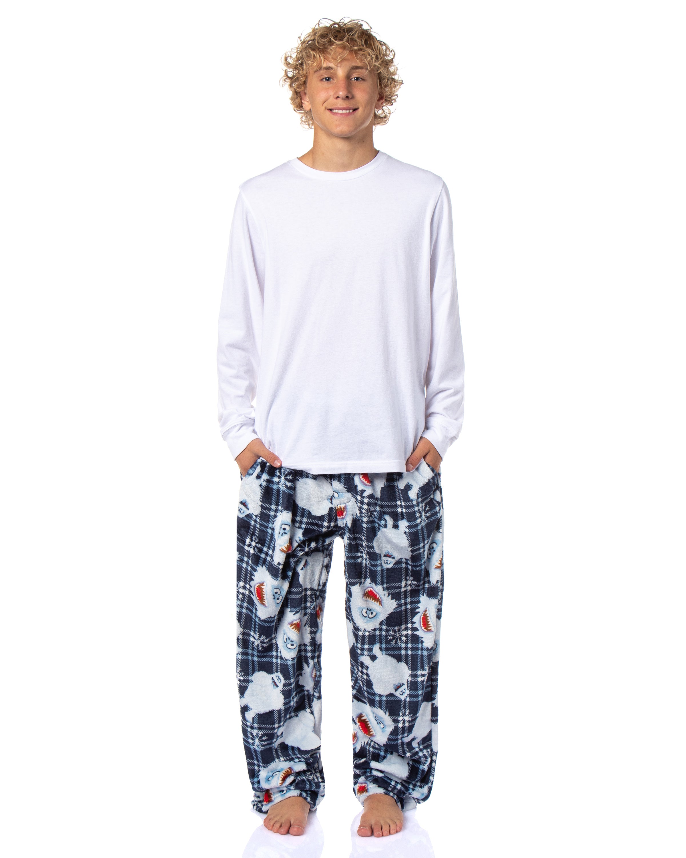 Rudolph The Red-Nosed Reindeer Bumble The Abominable Snowman Plush Fleece Men's Pajama Pants with Adjustable Waistband