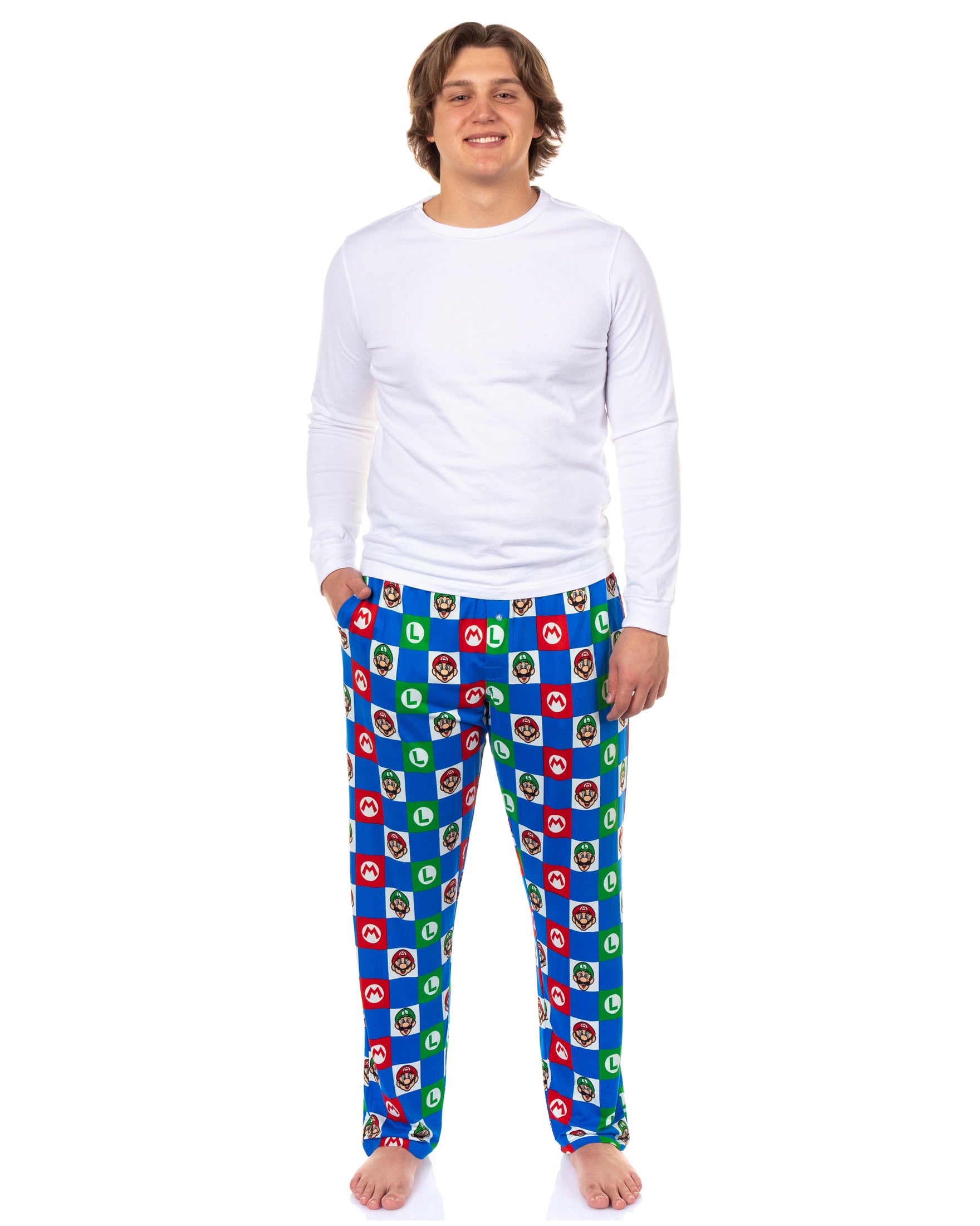 Super Mario Pajamas Men's Character Logo Checkered Lounge Sleep Pants