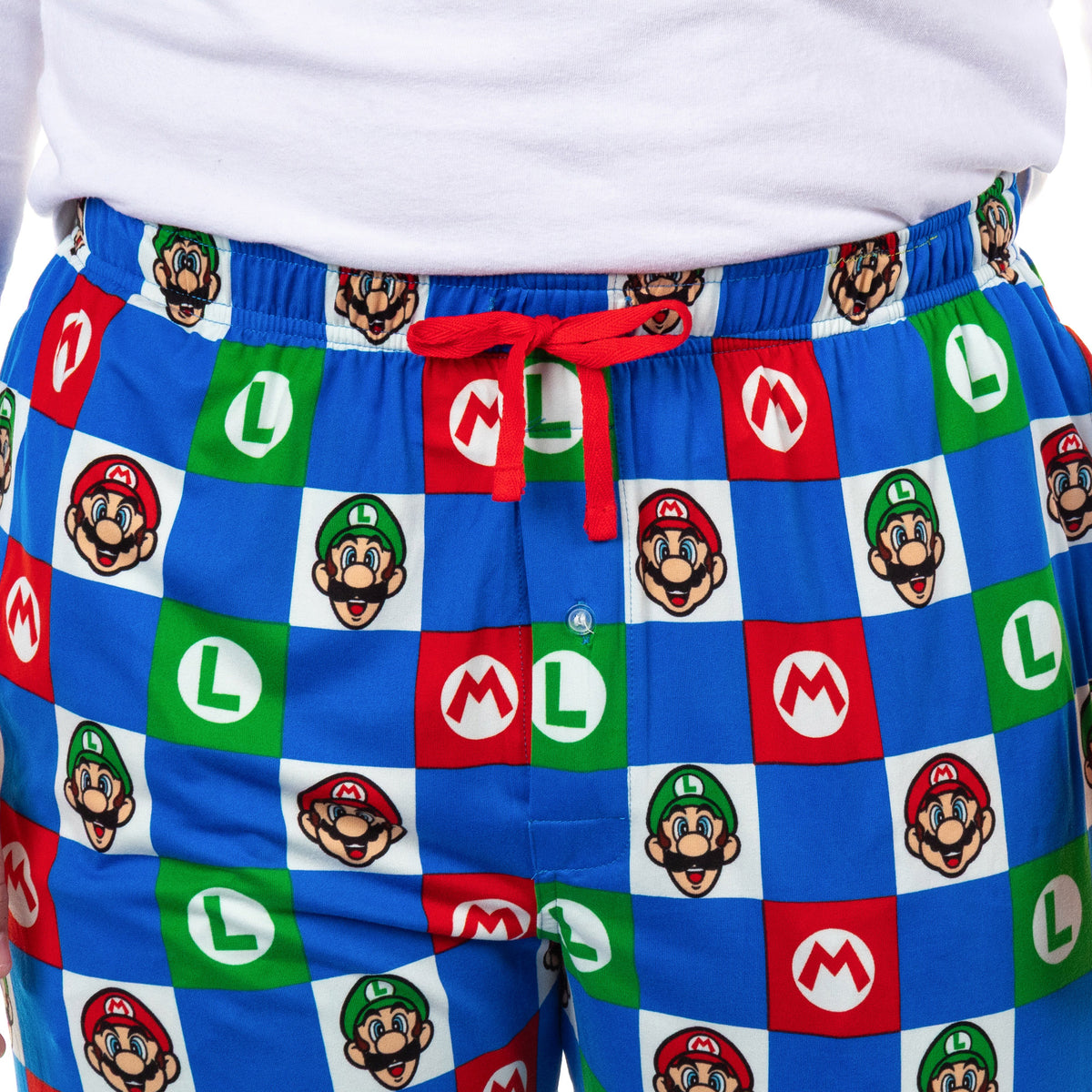 Super Mario Pajamas Men's Character Logo Checkered Lounge Sleep Pants