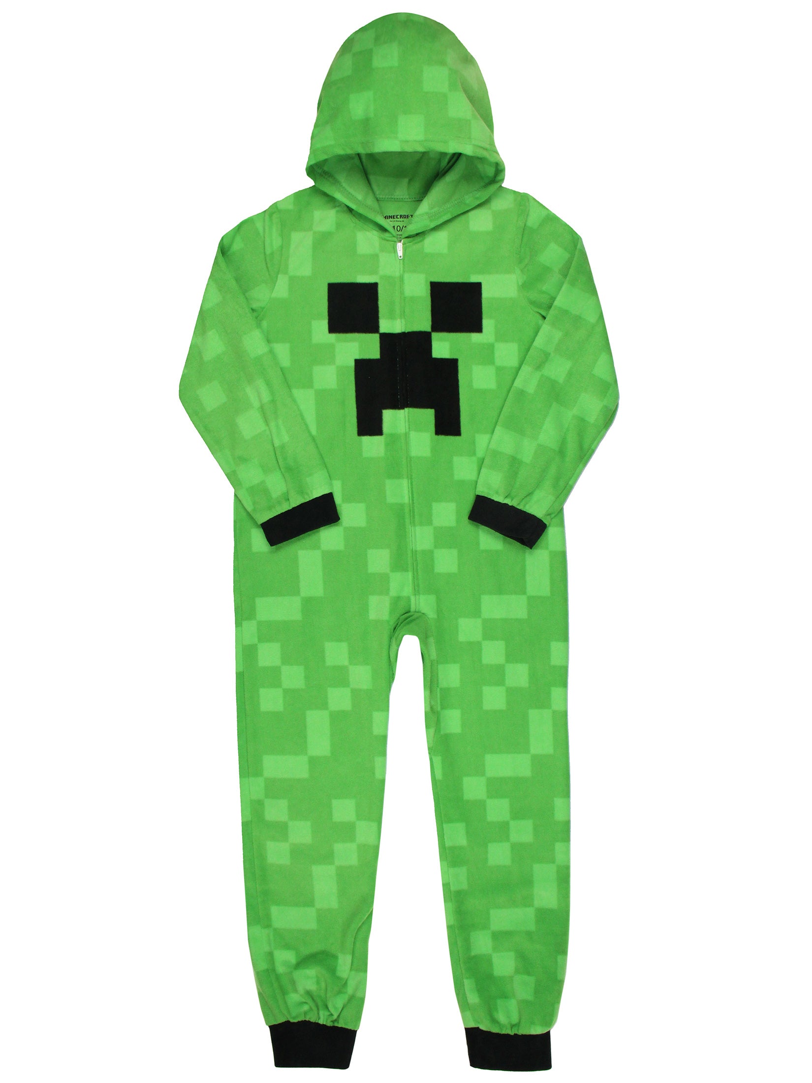 Minecraft Kids Fleece Creeper Hooded Union Suit Zip Front Footless Sleep Pajama