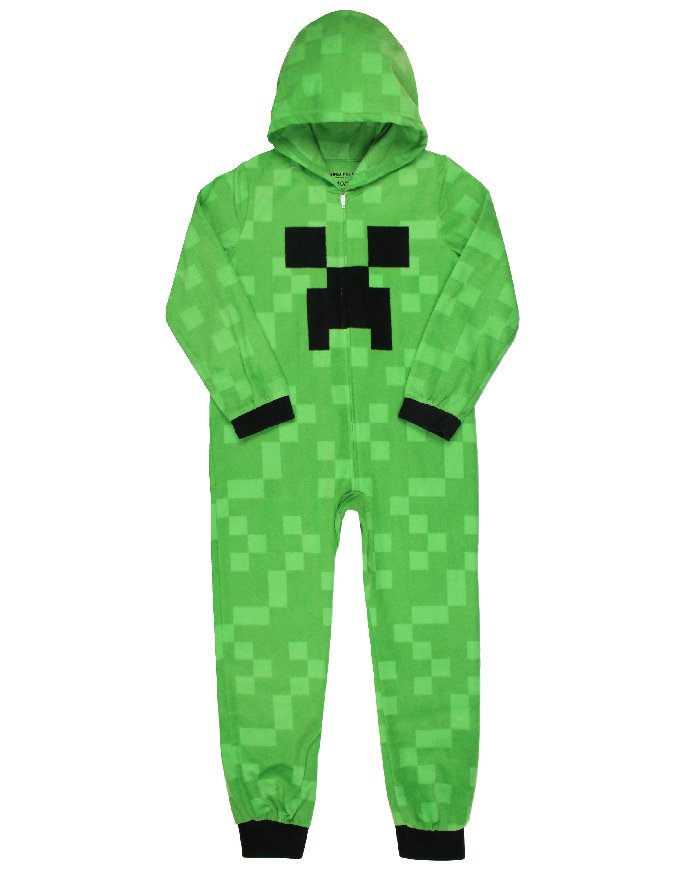 Minecraft Kids Fleece Creeper Hooded Union Suit Zip Front Footless Sleep Pajama