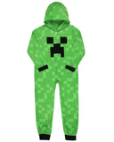 Minecraft Kids Fleece Creeper Hooded Union Suit Zip Front Footless Sleep Pajama
