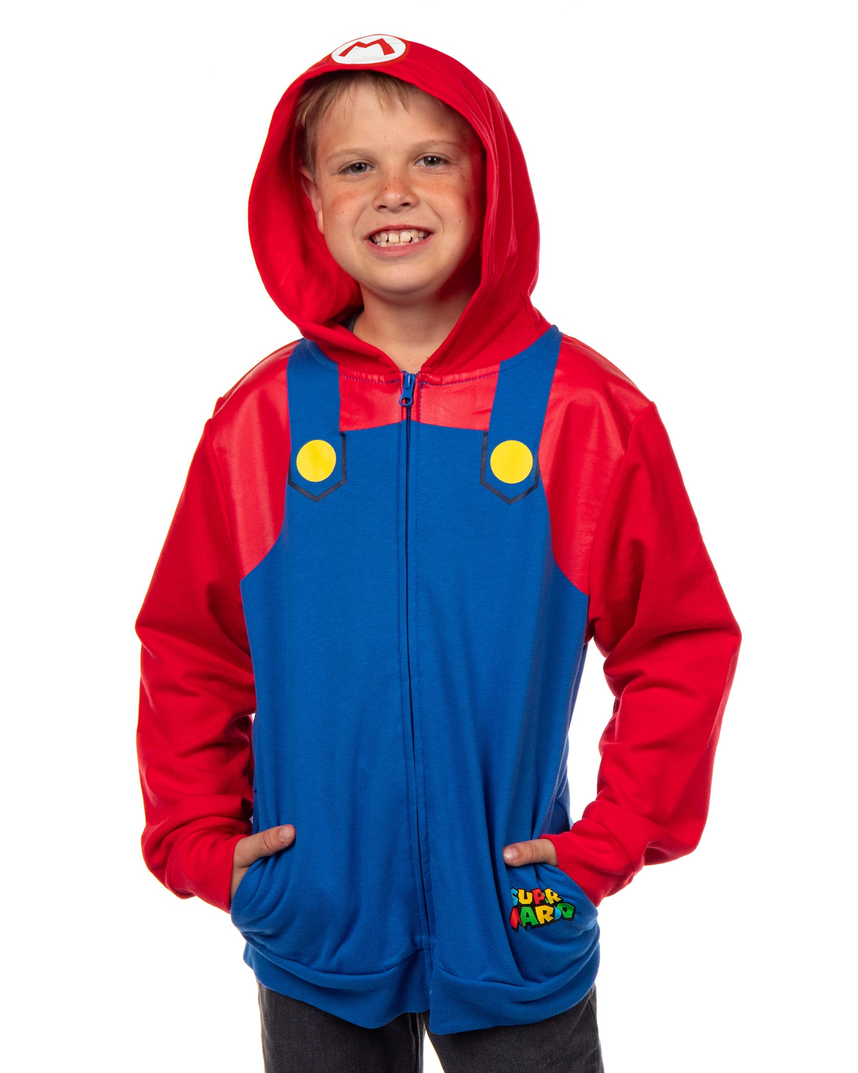 Super Mario Hoodie Boys Nintendo Long Sleeve Zip Up Hooded Sweatshirt (S)
