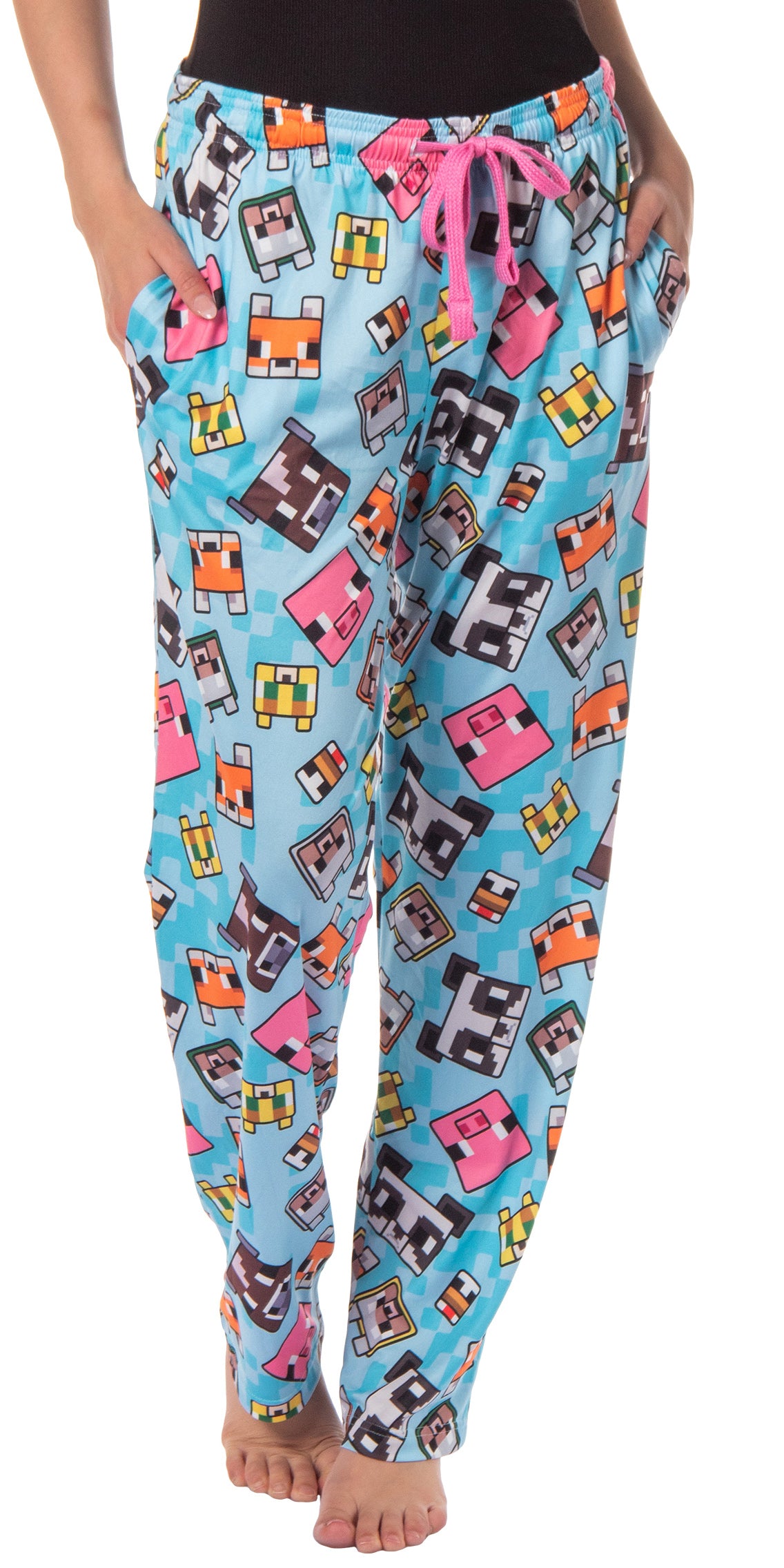 Minecraft Women's Chibi Animal Face Blocks AOP Pajama Lounge PJ Pants