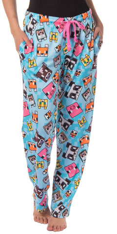 Minecraft Women's Chibi Animal Face Blocks AOP Pajama Lounge PJ Pants