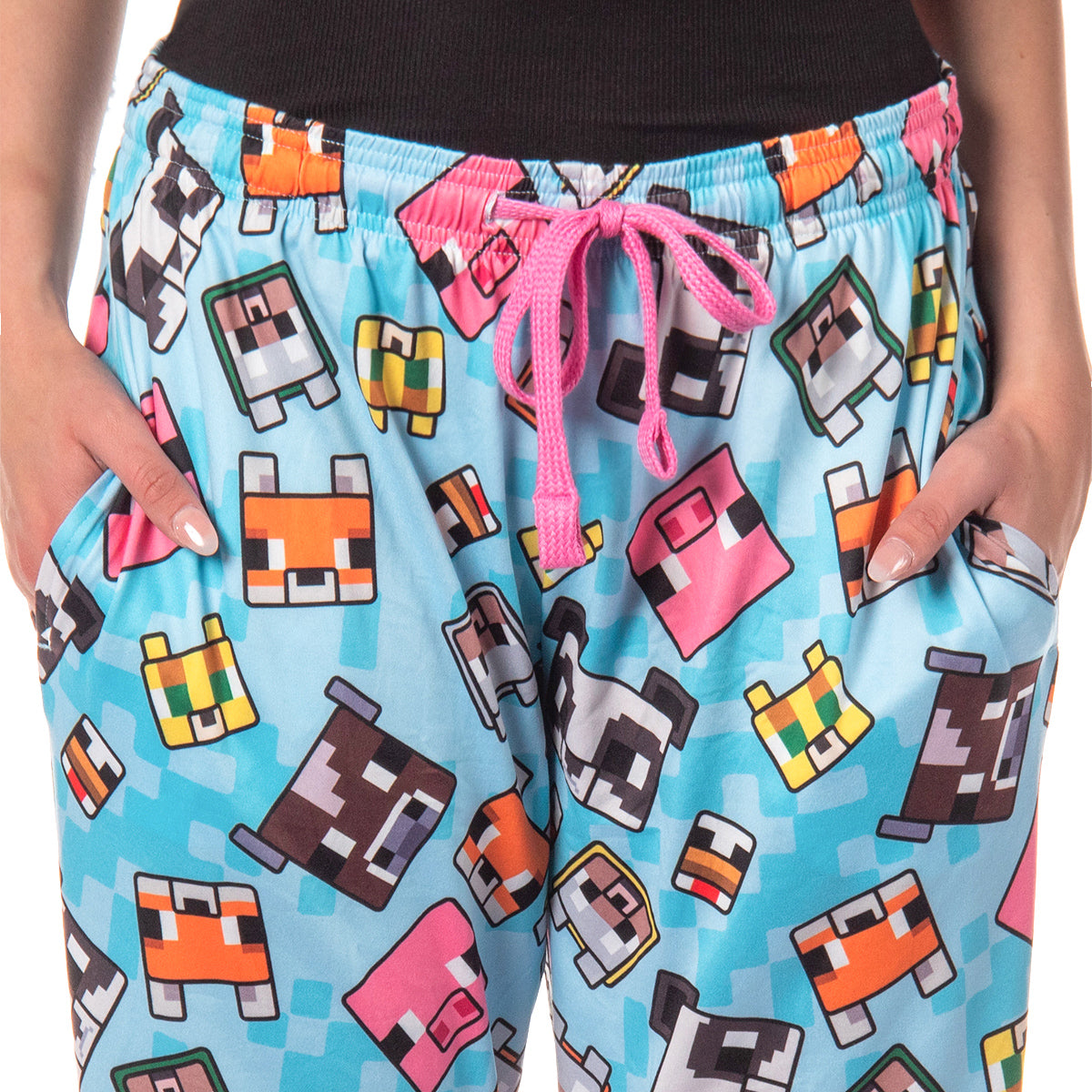 Minecraft Women's Chibi Animal Face Blocks AOP Pajama Lounge PJ Pants