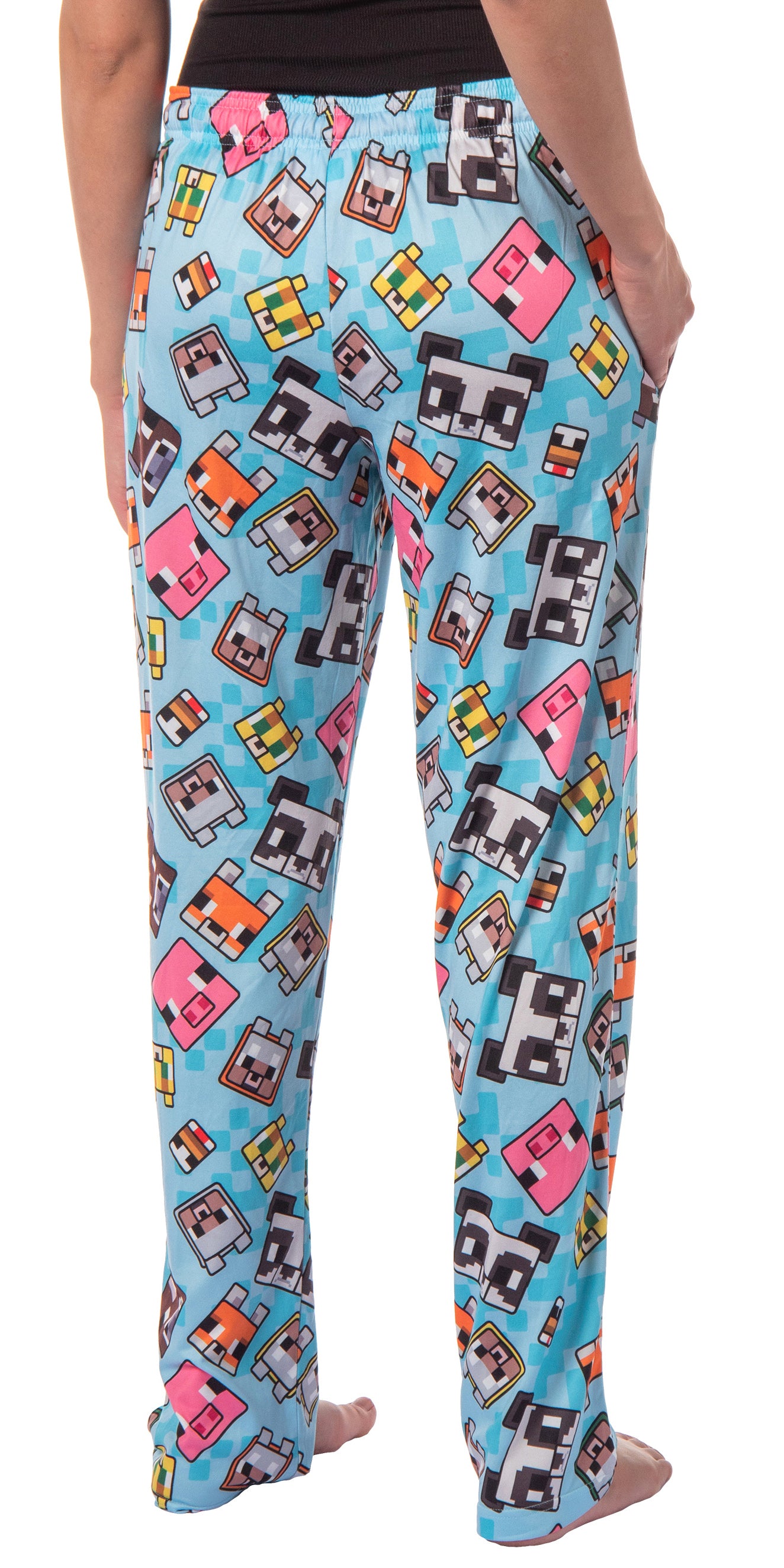 Minecraft Women's Chibi Animal Face Blocks AOP Pajama Lounge PJ Pants
