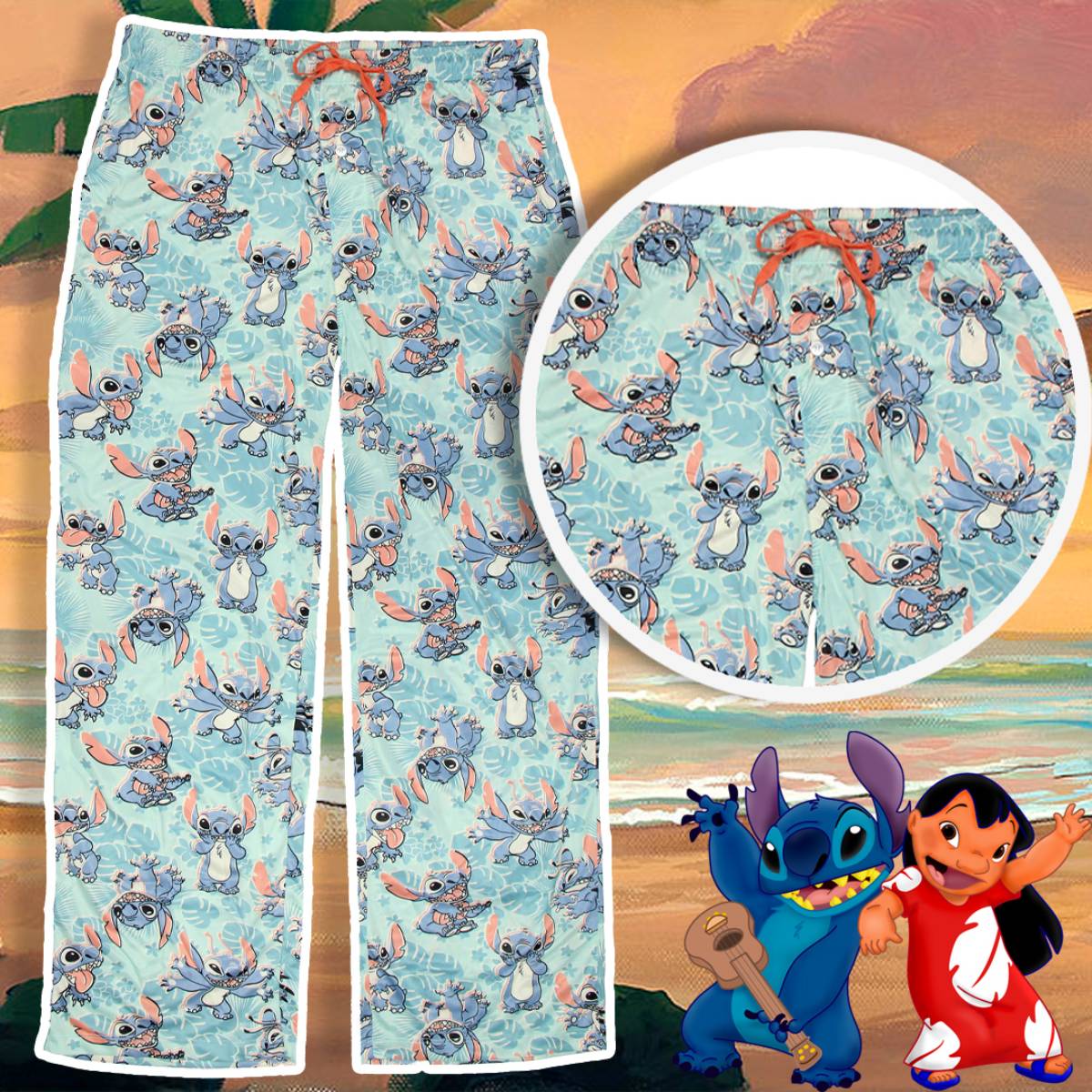 Disney Adult Lilo & Stitch Tropical Leaves Allover Print Pajama Pants