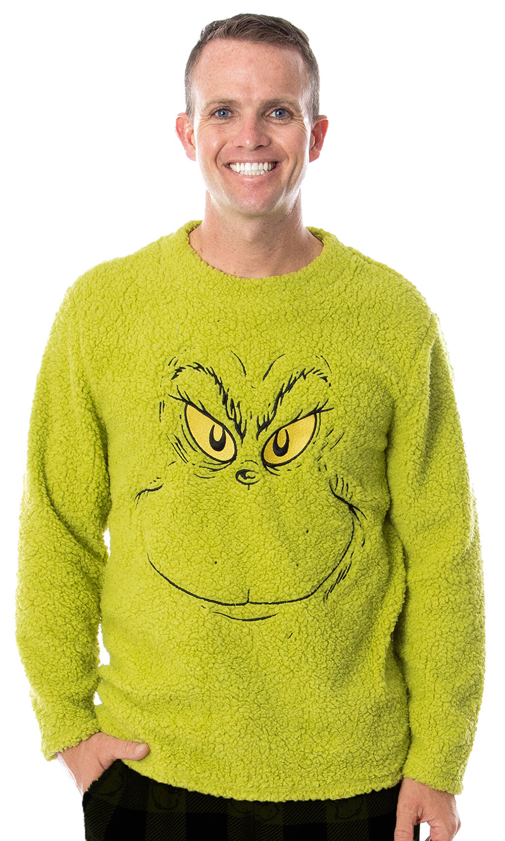 Dr. Seuss Adult GRINCH Who Stole Christmas Fleece Pullover Long Sleeve Top