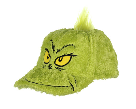Dr. Seuss The Grinch Fuzzy Embroidered Face Velcro Adjustable Baseball Cap OSFM