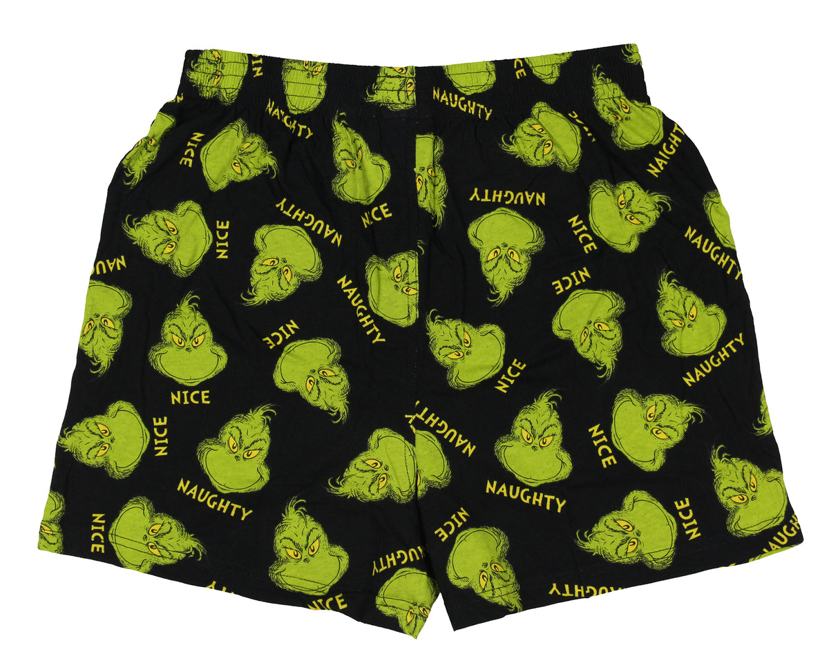 Dr. Seuss The Grinch Men's Naughty Nice Grinch Face AOP Boxers