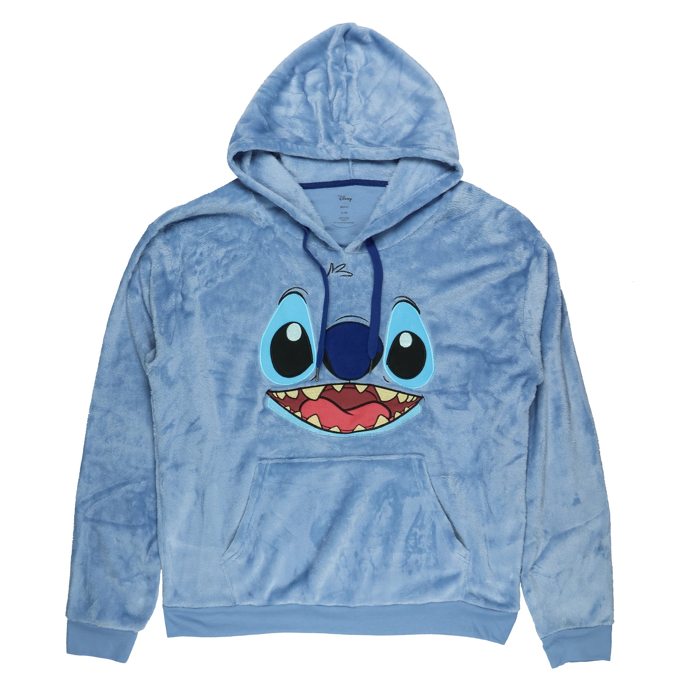 Disney Stitch Hoodie Big Face Crushed Velvet Fleece Adult Sweatshirt