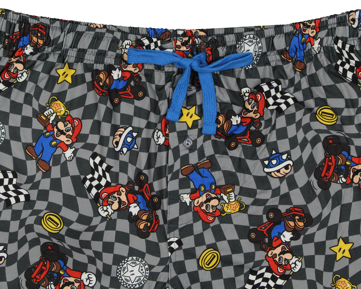 Super Mario Kart Men's Mario Champion Checkered Pajama Pants Adult Sleepwear
