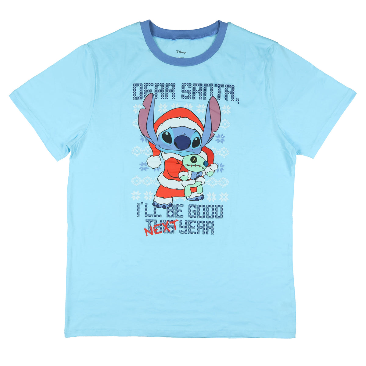 Disney Stitch T-Shirt Men's Dear Santa I'll Be Good Next Year Ringer Tee