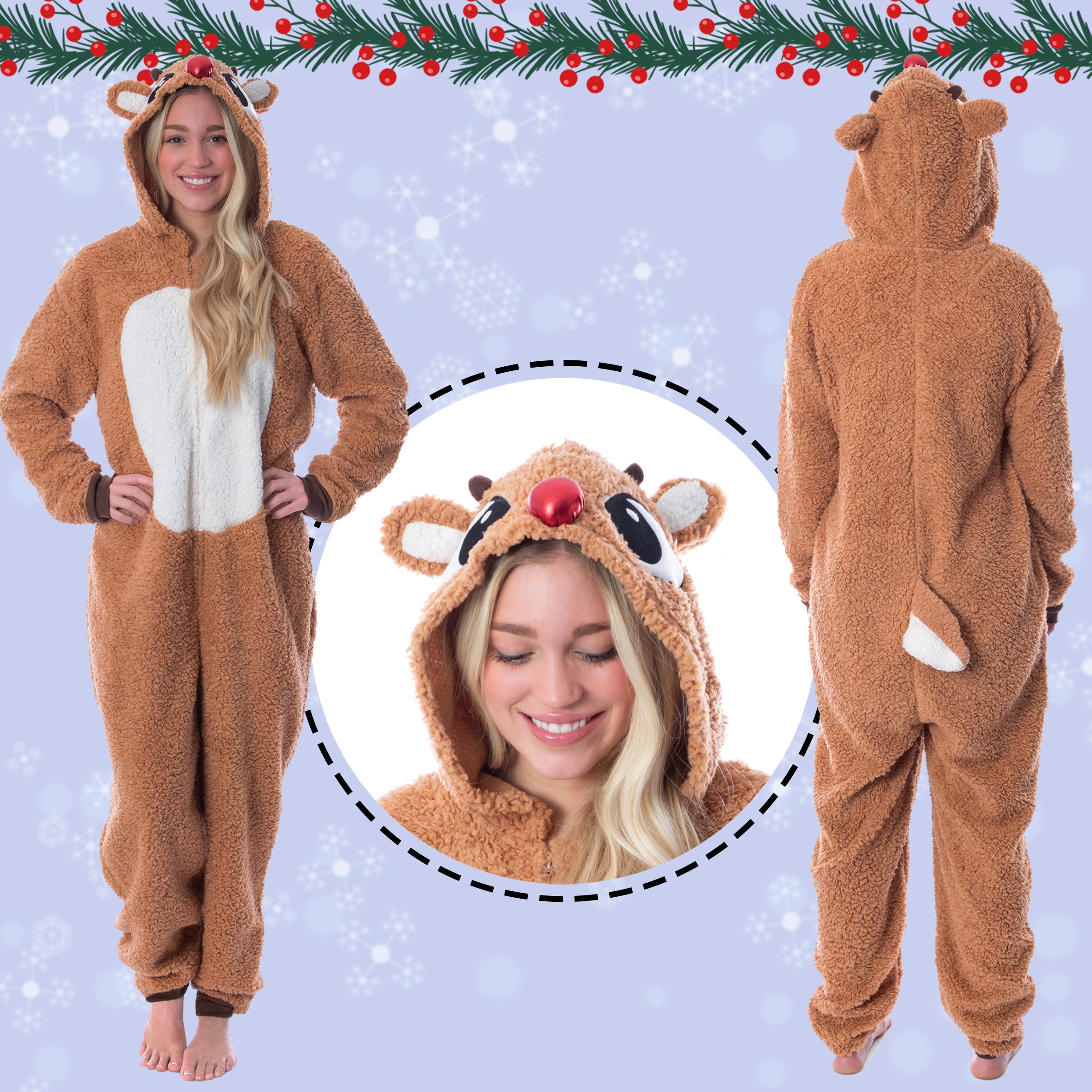 Rudolph The Red Nosed Reindeer Unisex Adult Fleece Union Suit Pajama