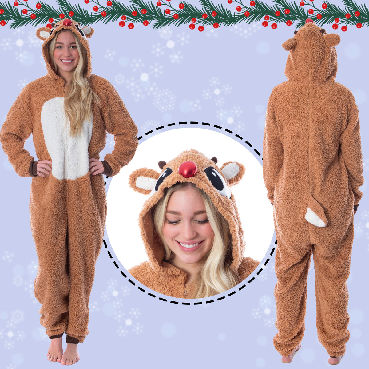 Rudolph The Red Nosed Reindeer Unisex Adult Fleece Union Suit Pajama