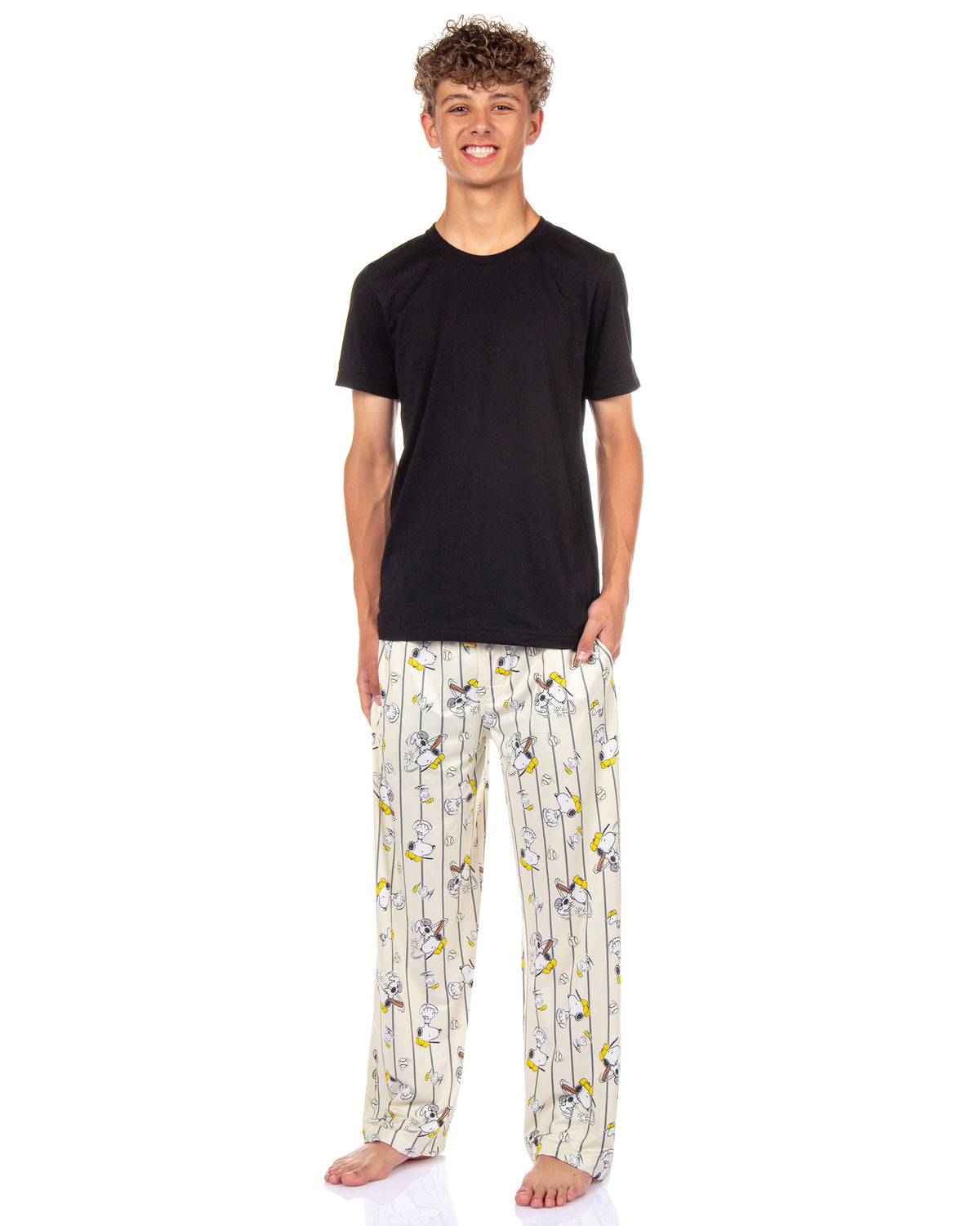 Peanuts Pajama Pants Mens Snoopy Baseball All Over Print Lounge Bottoms