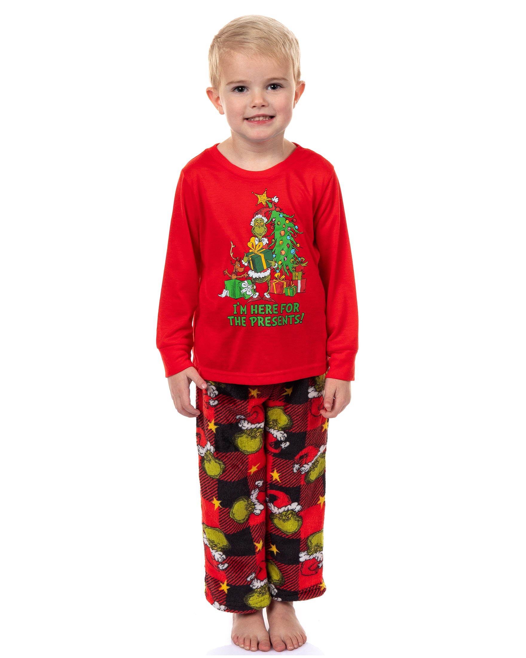 Dr. Seuss The Grinch Toddlers' Here for the Presents Pajamas Plaid Sleepwear