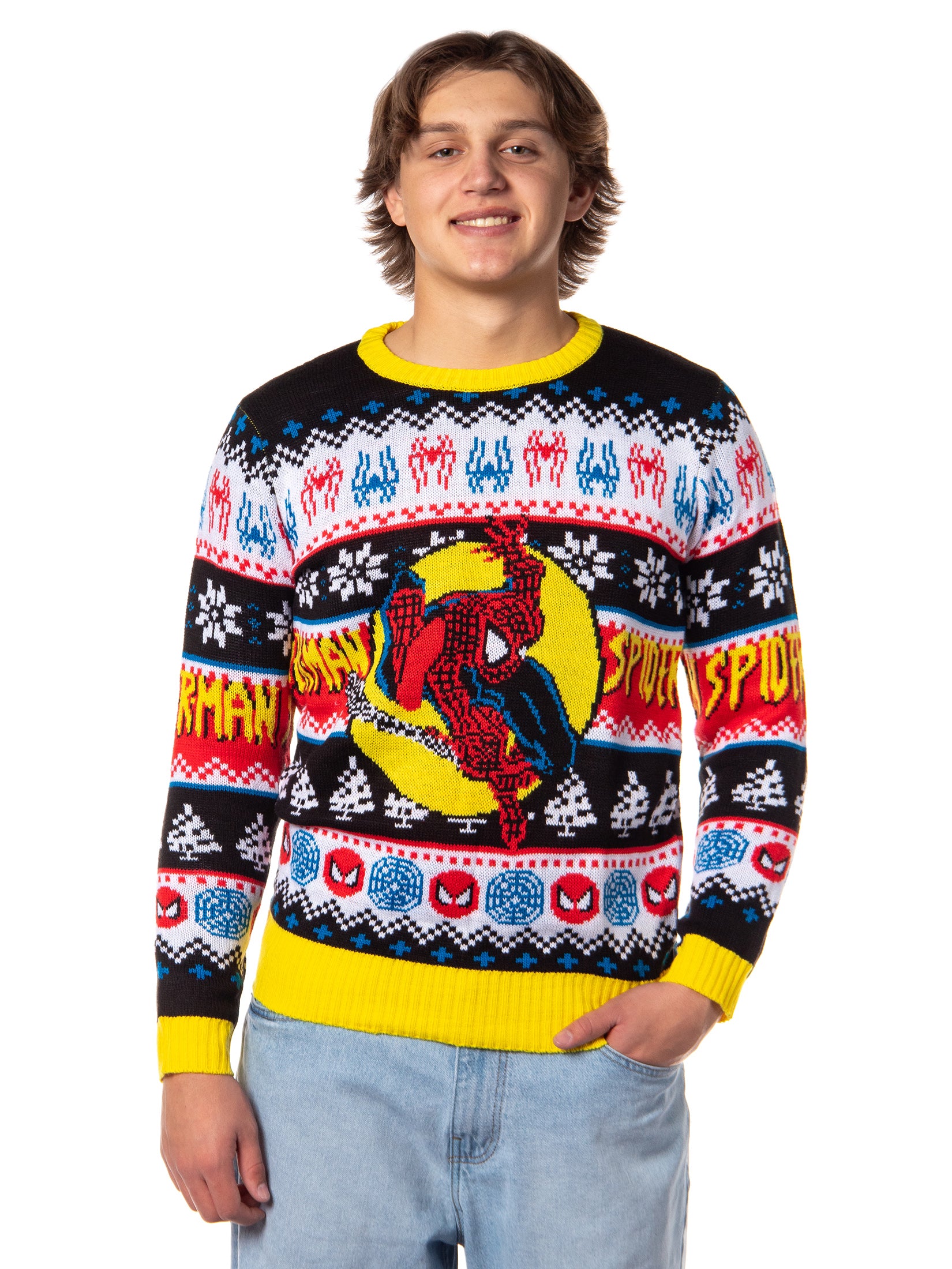 Marvel Men's Spider-Man Spidey Jump Adult Ugly Christmas Pullover Sweater
