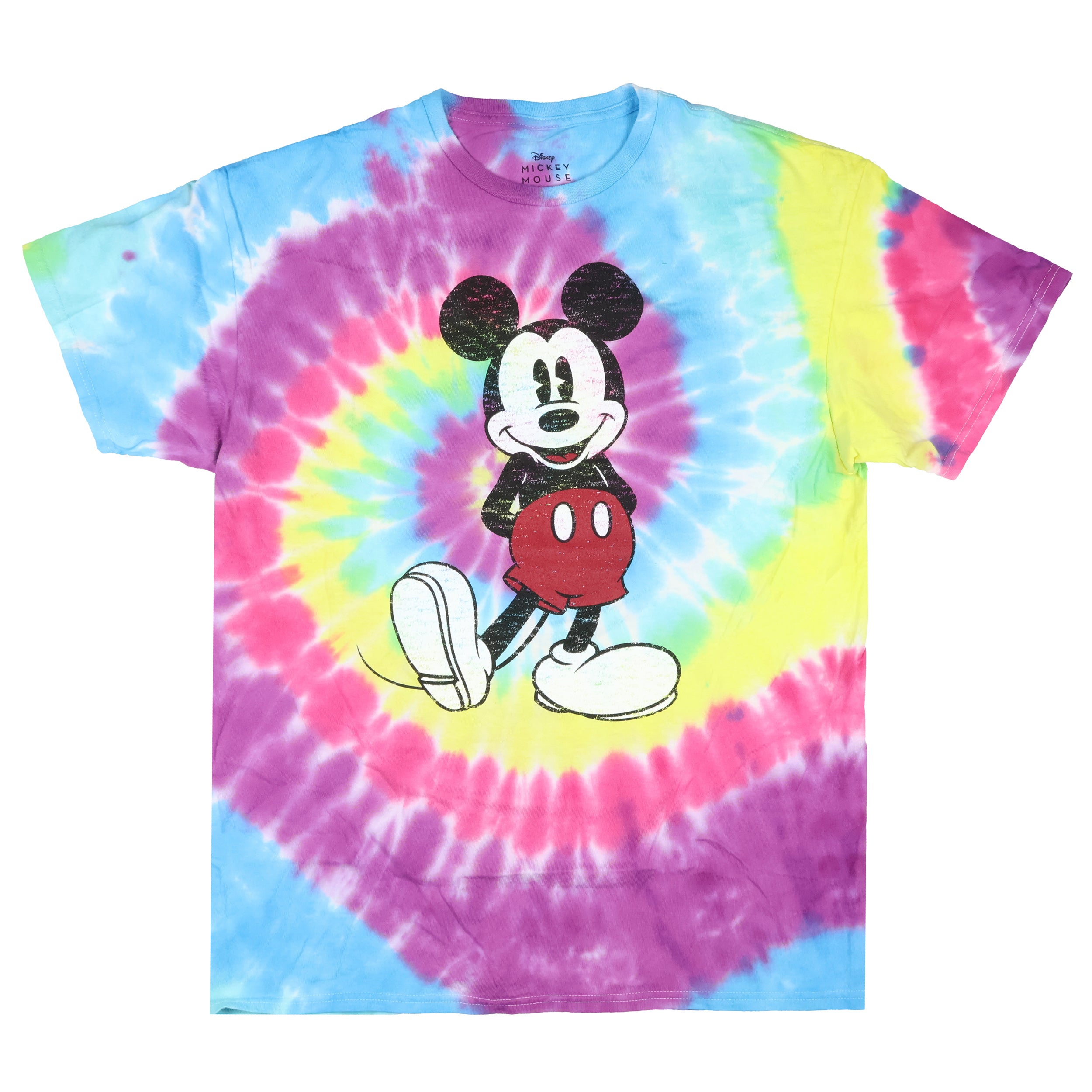 Disney Men's Mickey Mouse Distressed Tie-Dye Adult Short Sleeve T-Shirt