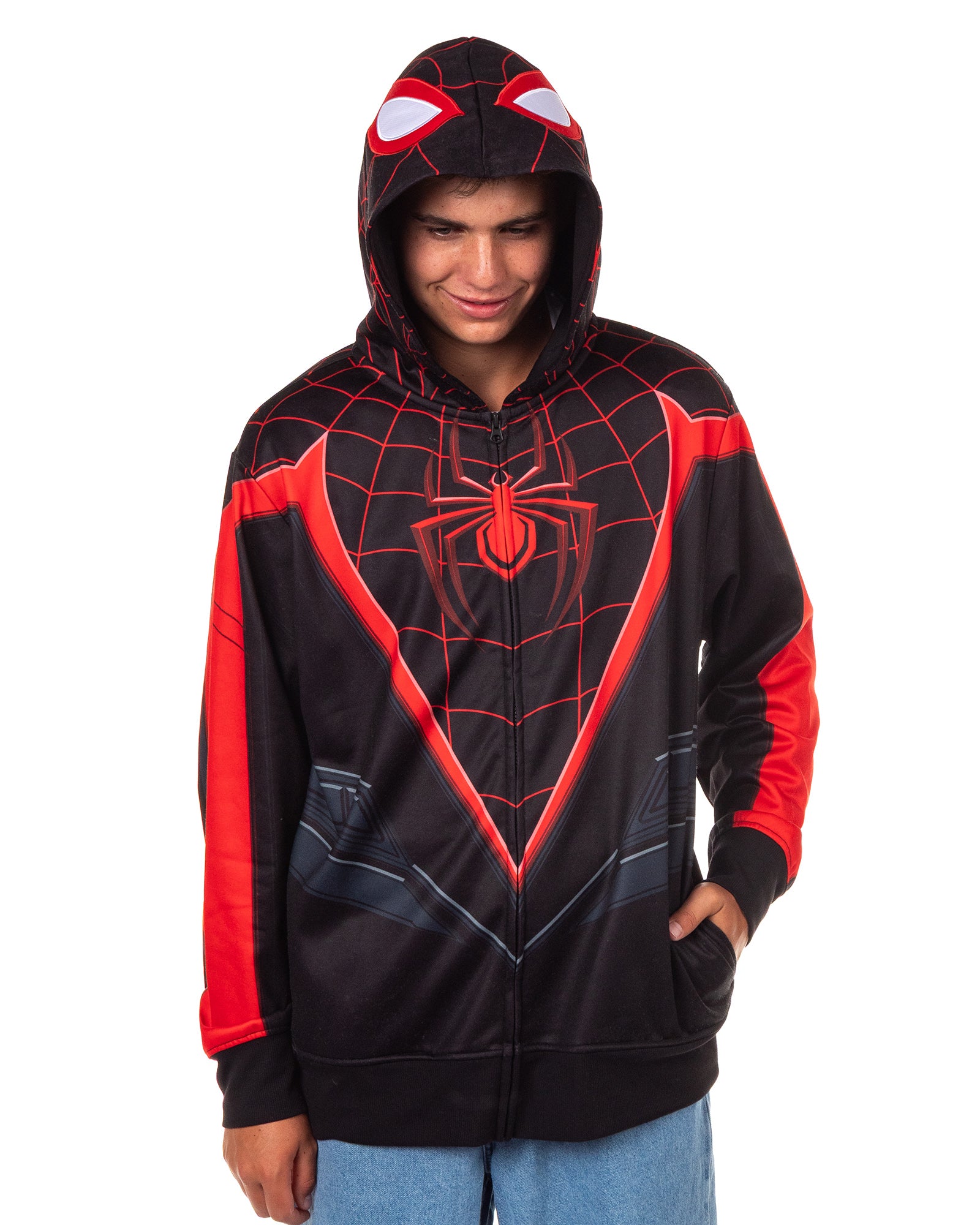 Spider-Man Hoodie Adult Miles Morales Costume Zip Up Sweatshirt