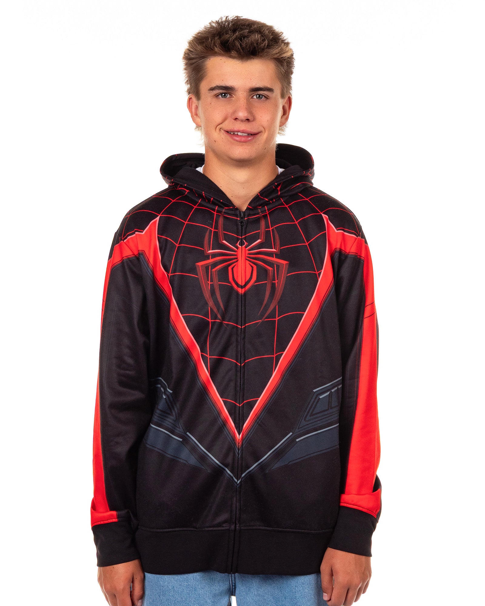 Spider-Man Hoodie Adult Miles Morales Costume Zip Up Sweatshirt