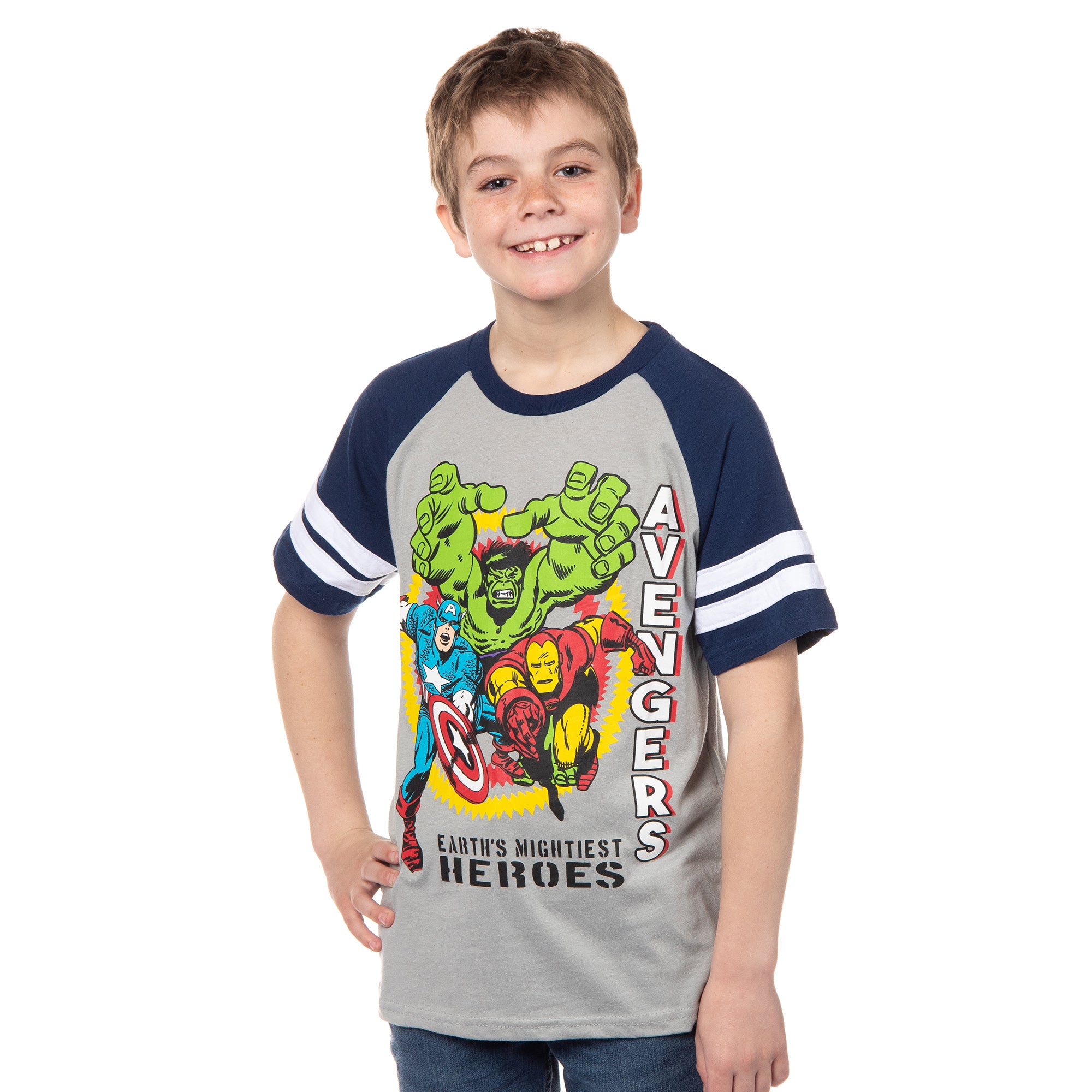 Marvel Avengers Boys' Hulk Iron Man Captain America Jersey T-Shirt Tee