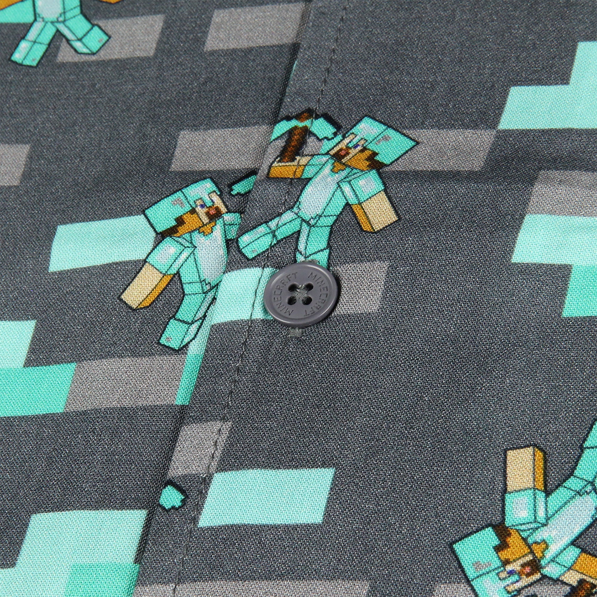 Minecraft Men's Diamond Steve Hawaiian Button Down Adult Short Sleeve Shirt