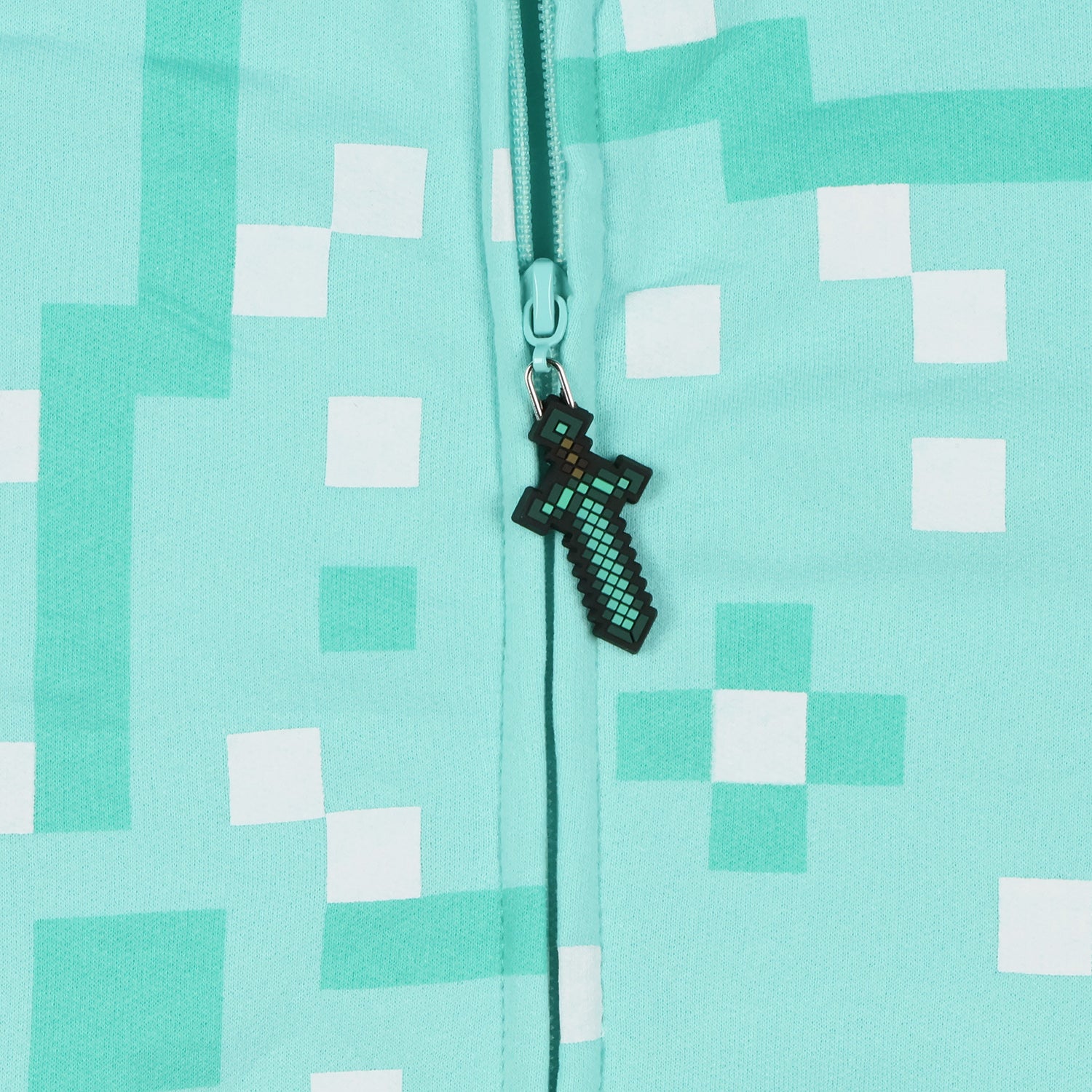 Mad Engine Minecraft Boys' Diamond Steve Allover Pixelated Design Big Kids Full-Zip Hoodie Rubber Sword Zipper Pull (X-Large) Mint Green