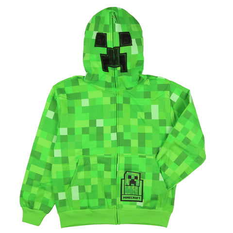 Minecraft Boys' I Am Creeper Allover Pixel Design Full-Zip Hoodie