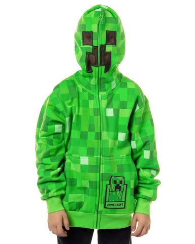 Minecraft Boys' I Am Creeper Allover Pixel Design Full-Zip Hoodie