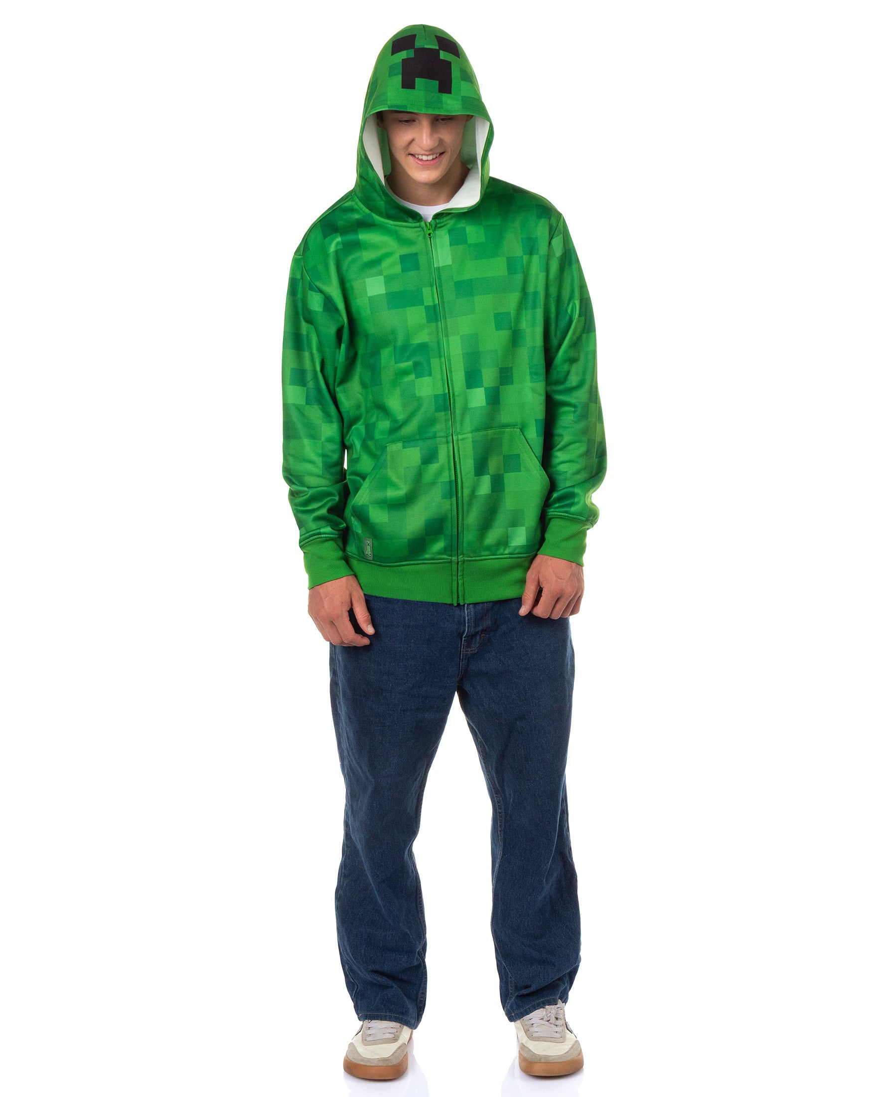 Minecraft Hoodie Men's Creeper Video Game Zip Up Costume Sweatshirt