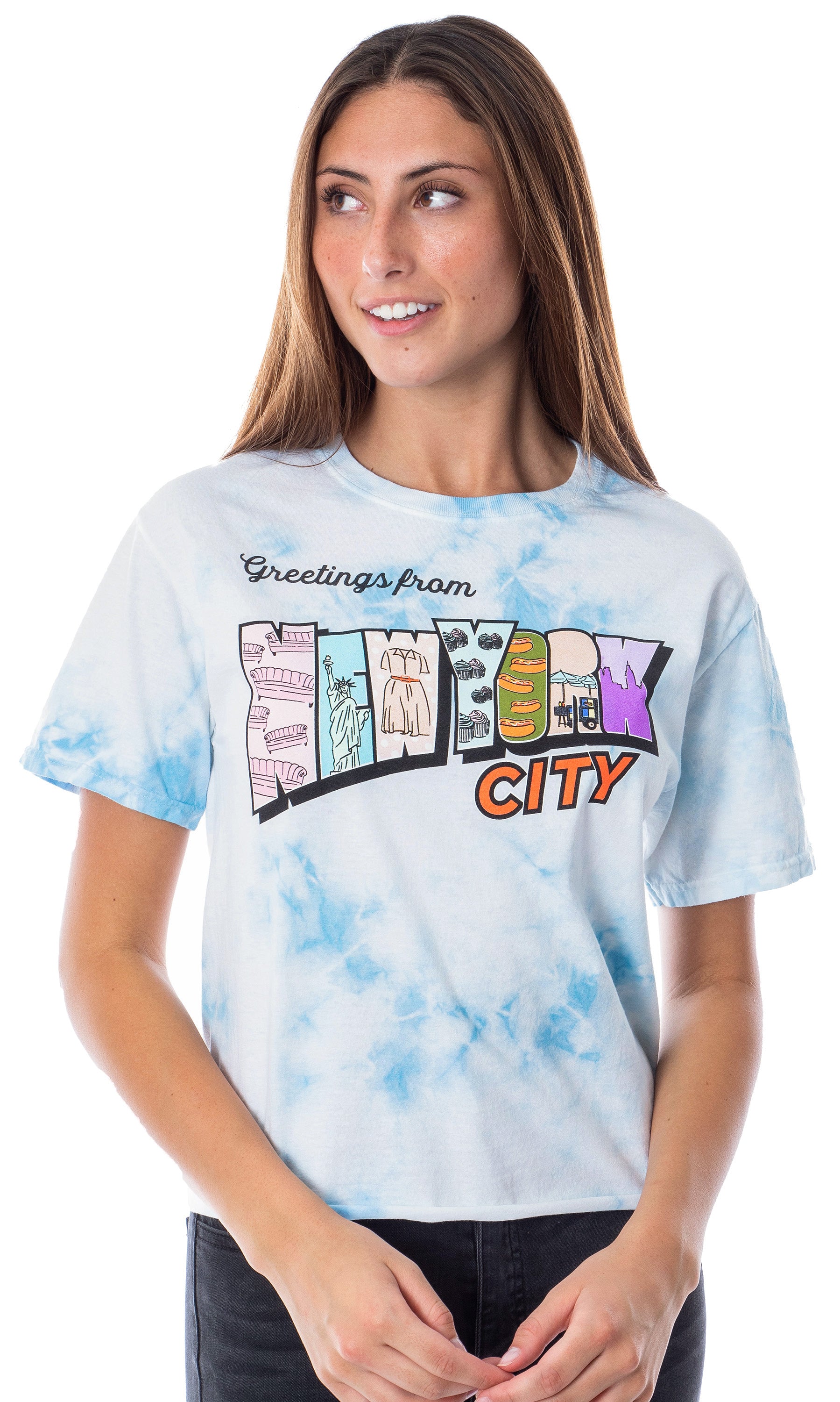 To All The Boys Juniors' Greetings From New York City Tie Dye Crop T-Shirt