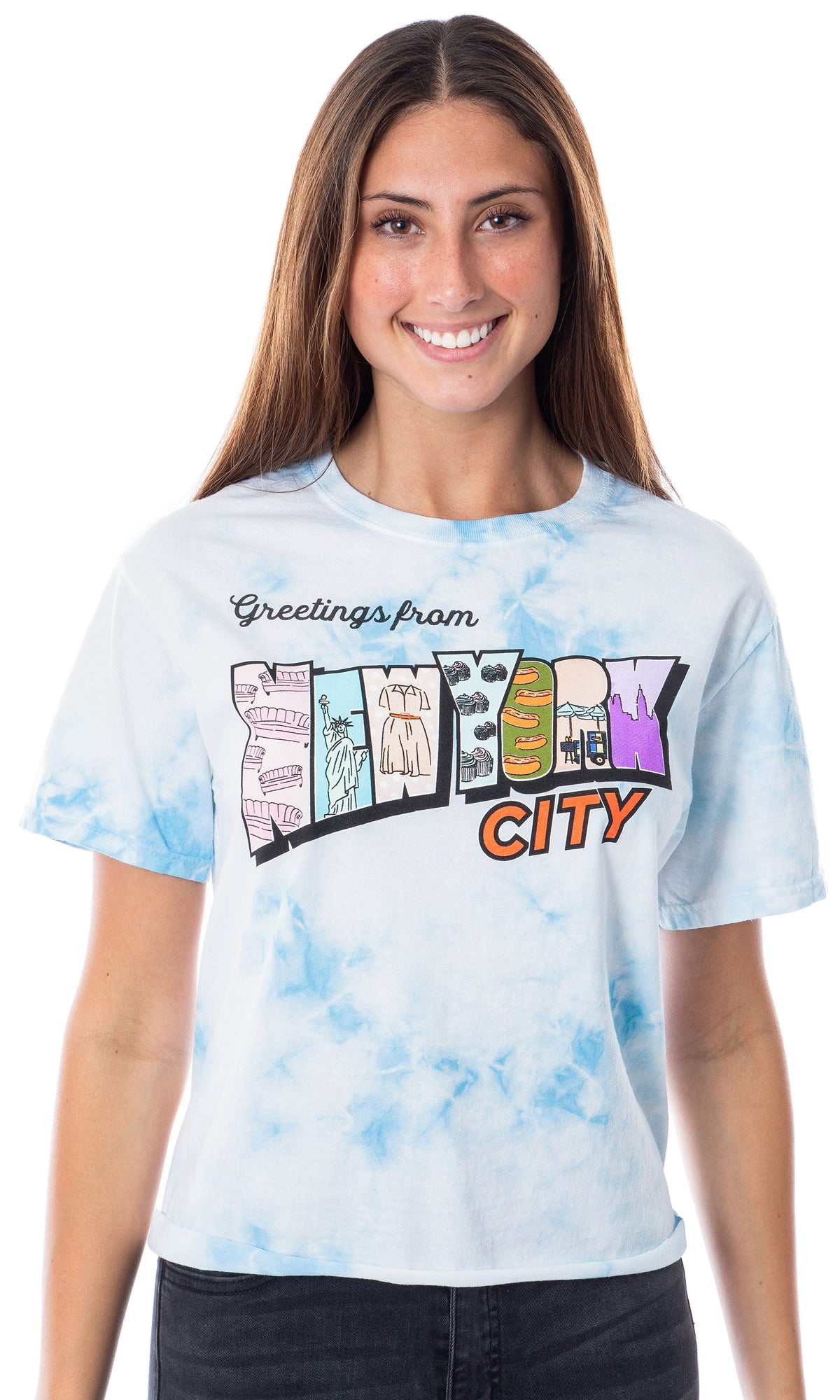 To All The Boys Juniors' Greetings From New York City Tie Dye Crop T-Shirt