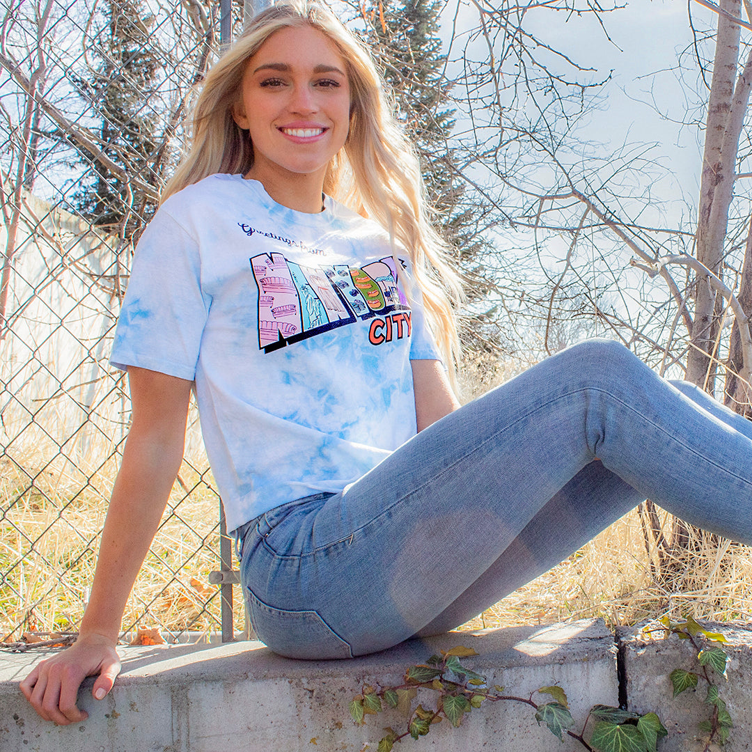 To All The Boys Juniors' Greetings From New York City Tie Dye Crop T-Shirt