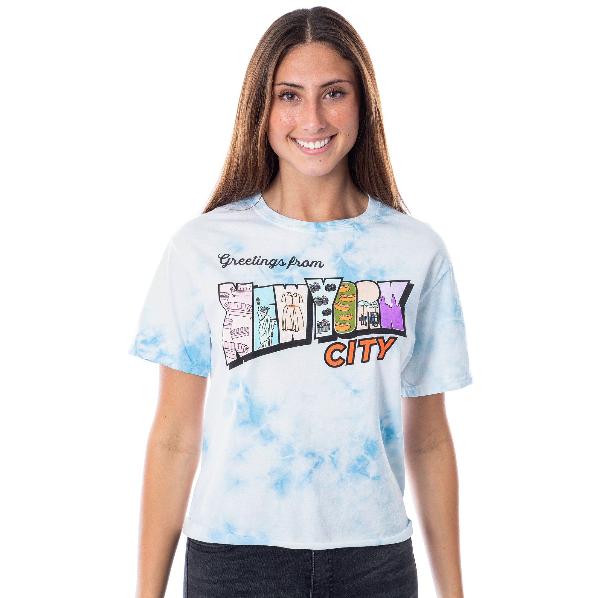 To All The Boys Juniors' Greetings From New York City Tie Dye Crop T-Shirt