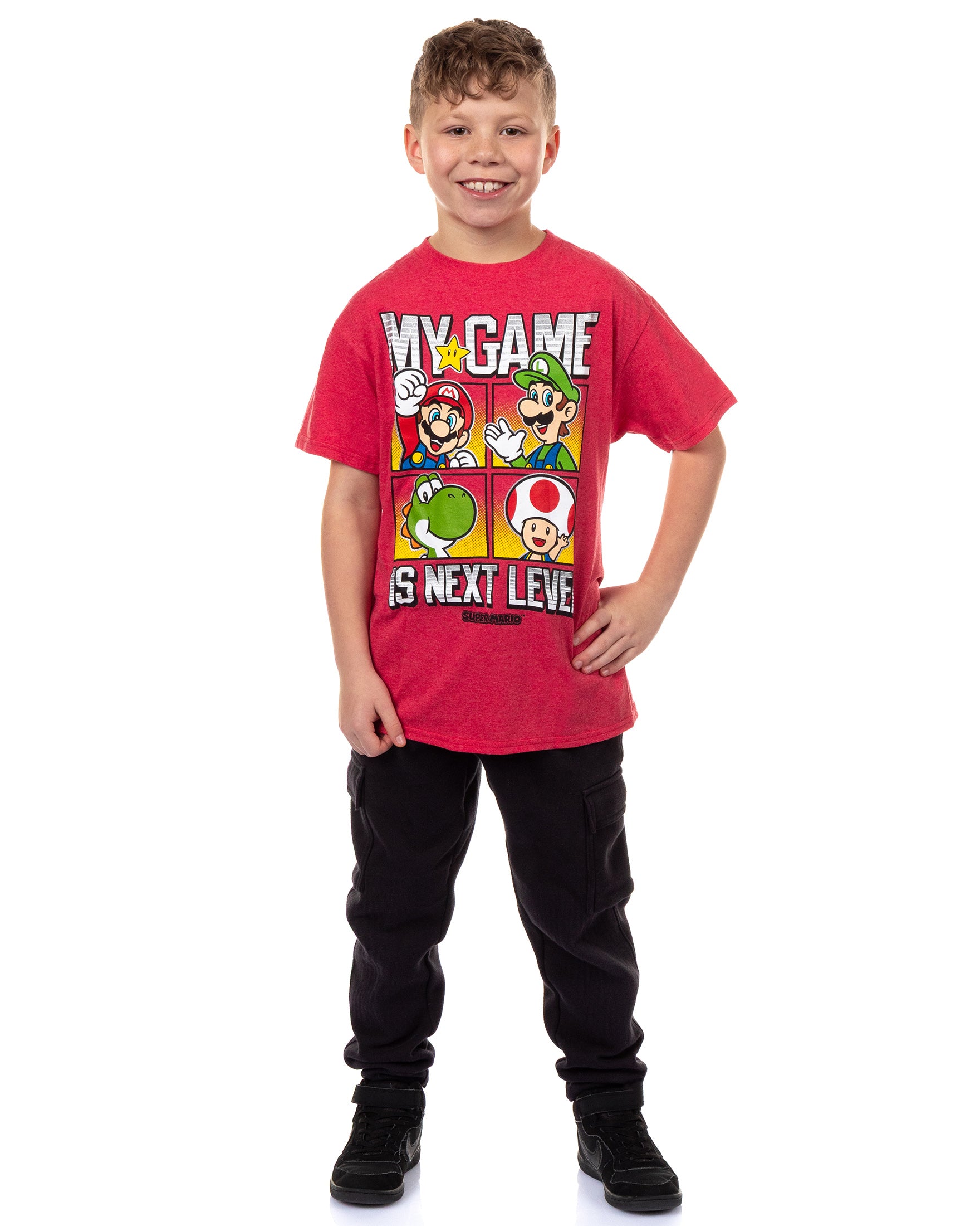 Super Mario Boys' My Game Is Next Level Character Boxes Graphic T-Shirt