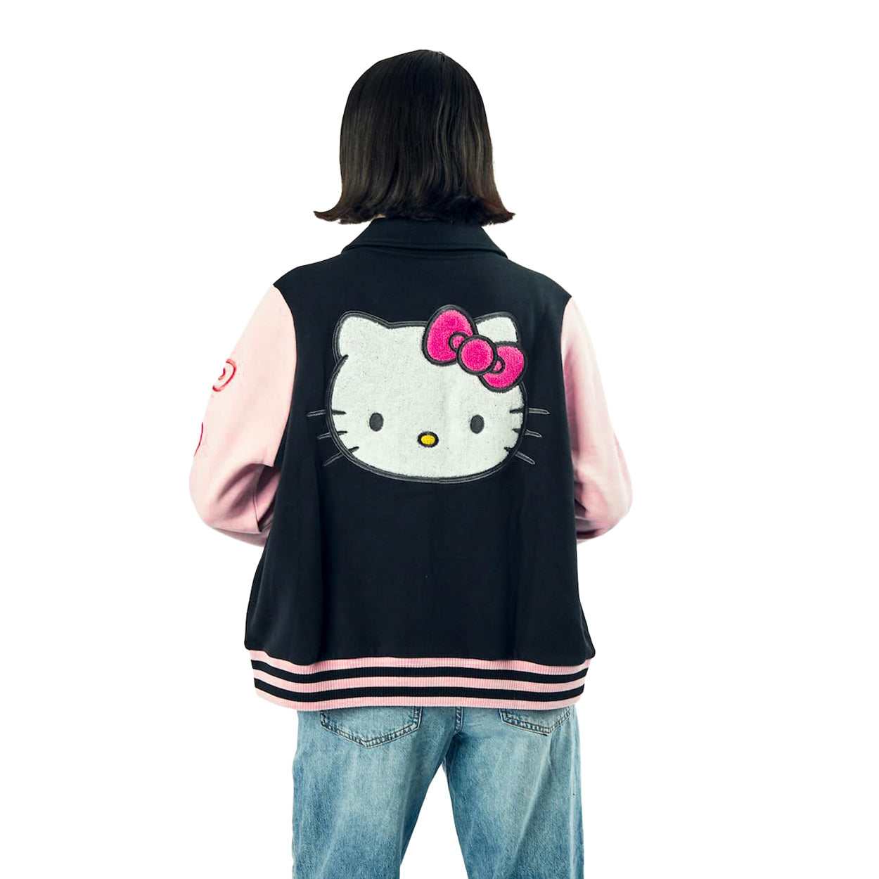 Sanrio Hello Kitty Varsity Jacket Women's Embroidered Patch Button Up