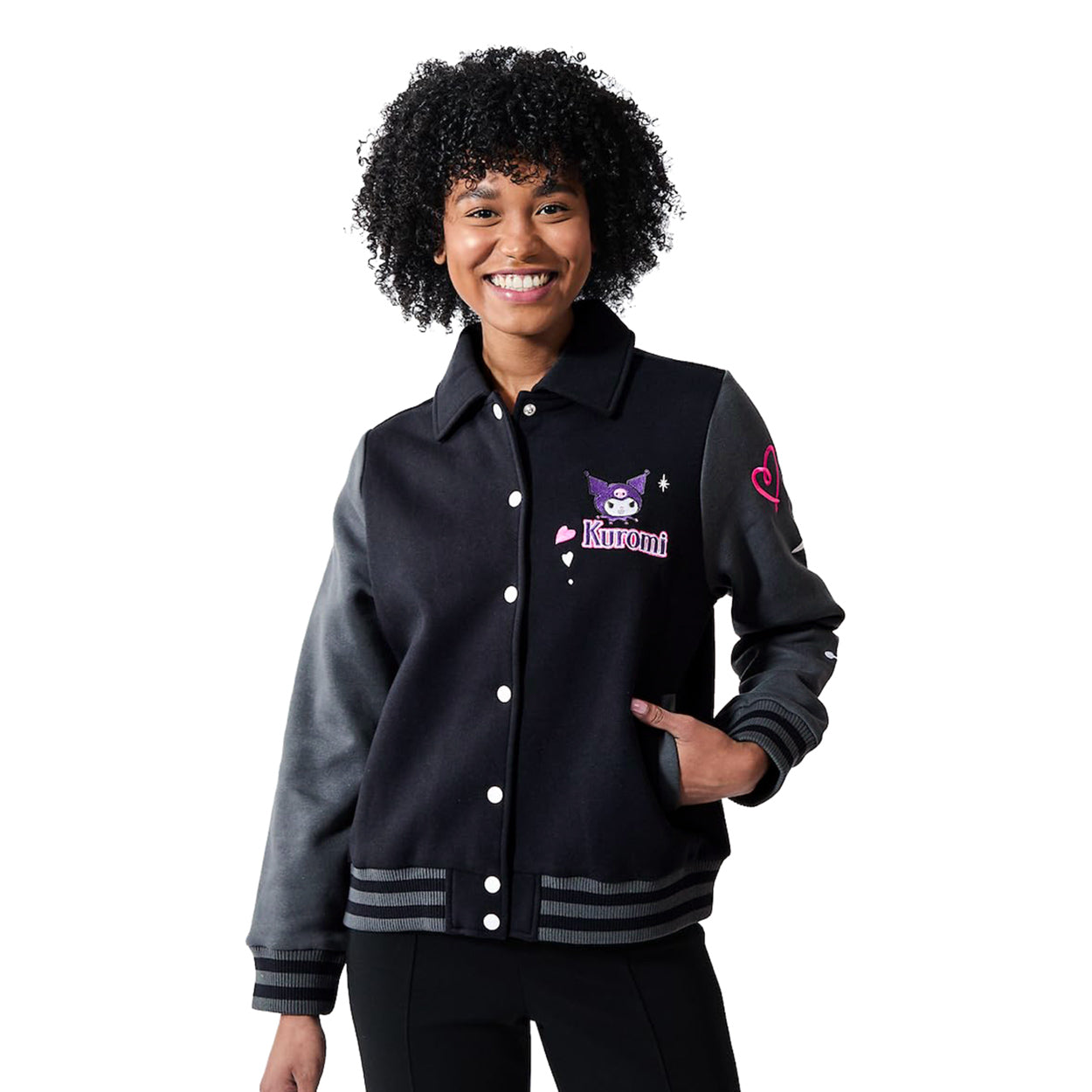 Sanrio Kuromi Varsity Jacket Women's Embroidered Patch Button Up