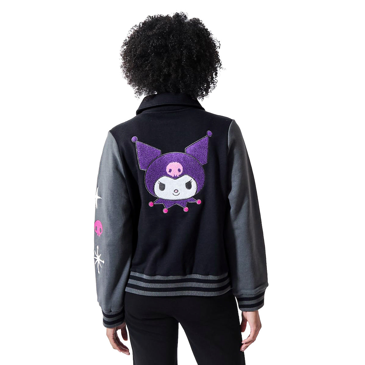 Sanrio Kuromi Varsity Jacket Women's Embroidered Patch Button Up