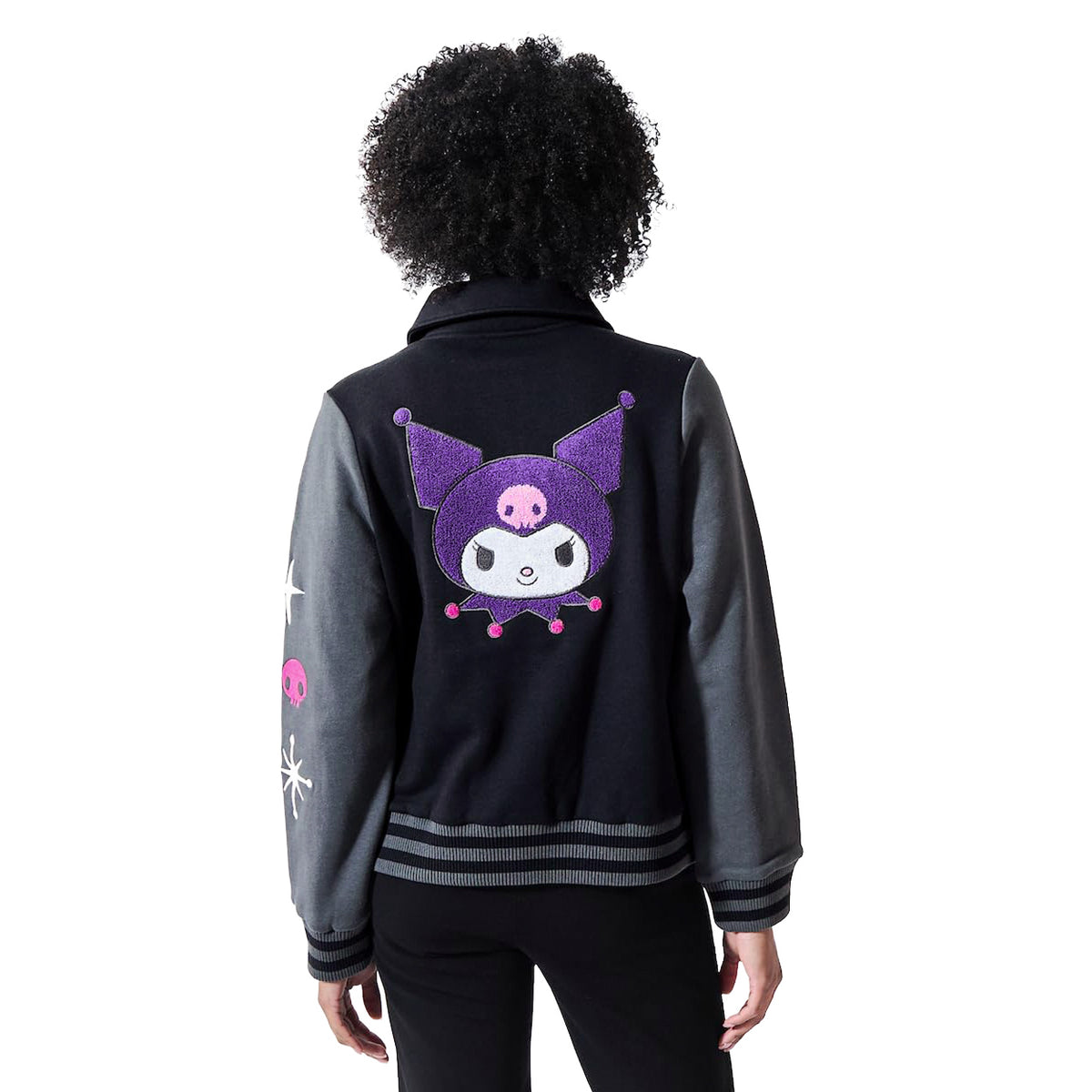 Sanrio Kuromi Varsity Jacket Women's Embroidered Patch Button Up