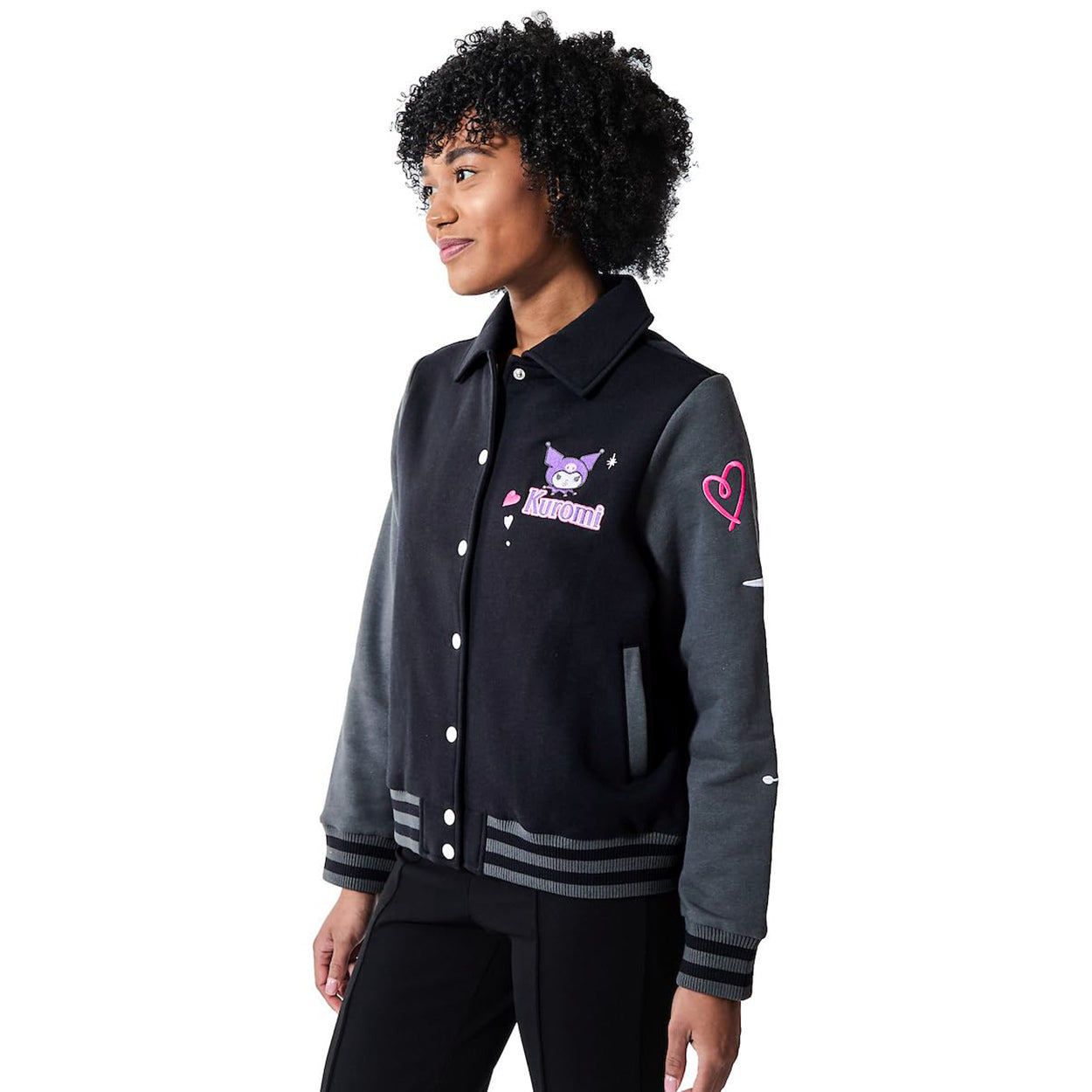 Sanrio Kuromi Varsity Jacket Women's Embroidered Patch Button Up