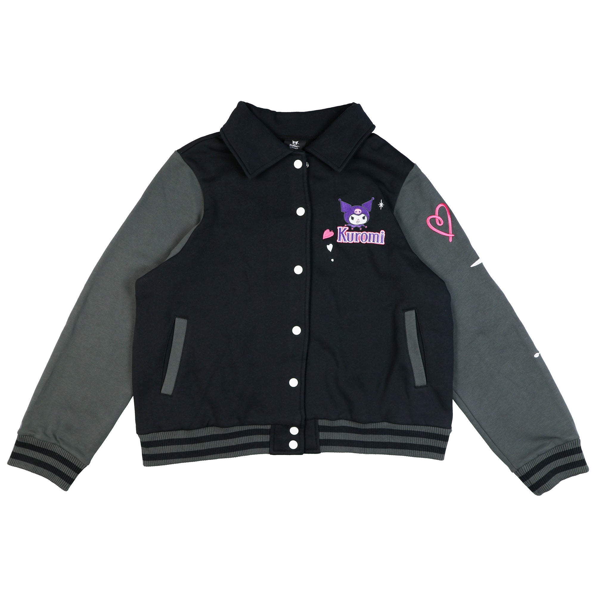 Sanrio Kuromi Varsity Jacket Women's Embroidered Patch Button Up