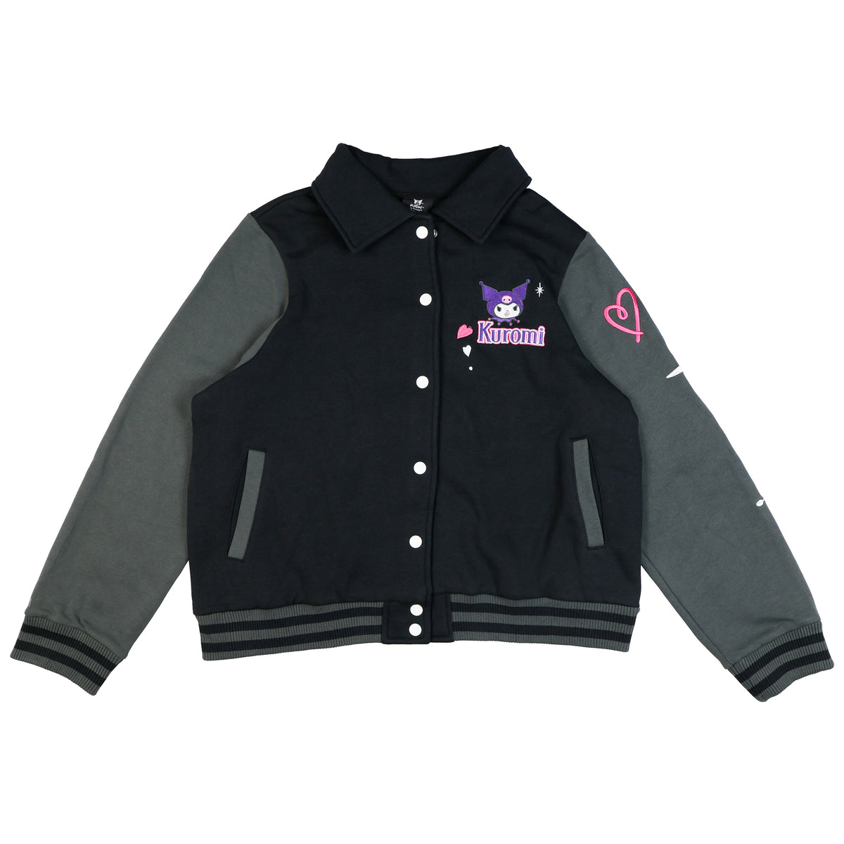 Sanrio Kuromi Varsity Jacket Women's Embroidered Patch Button Up