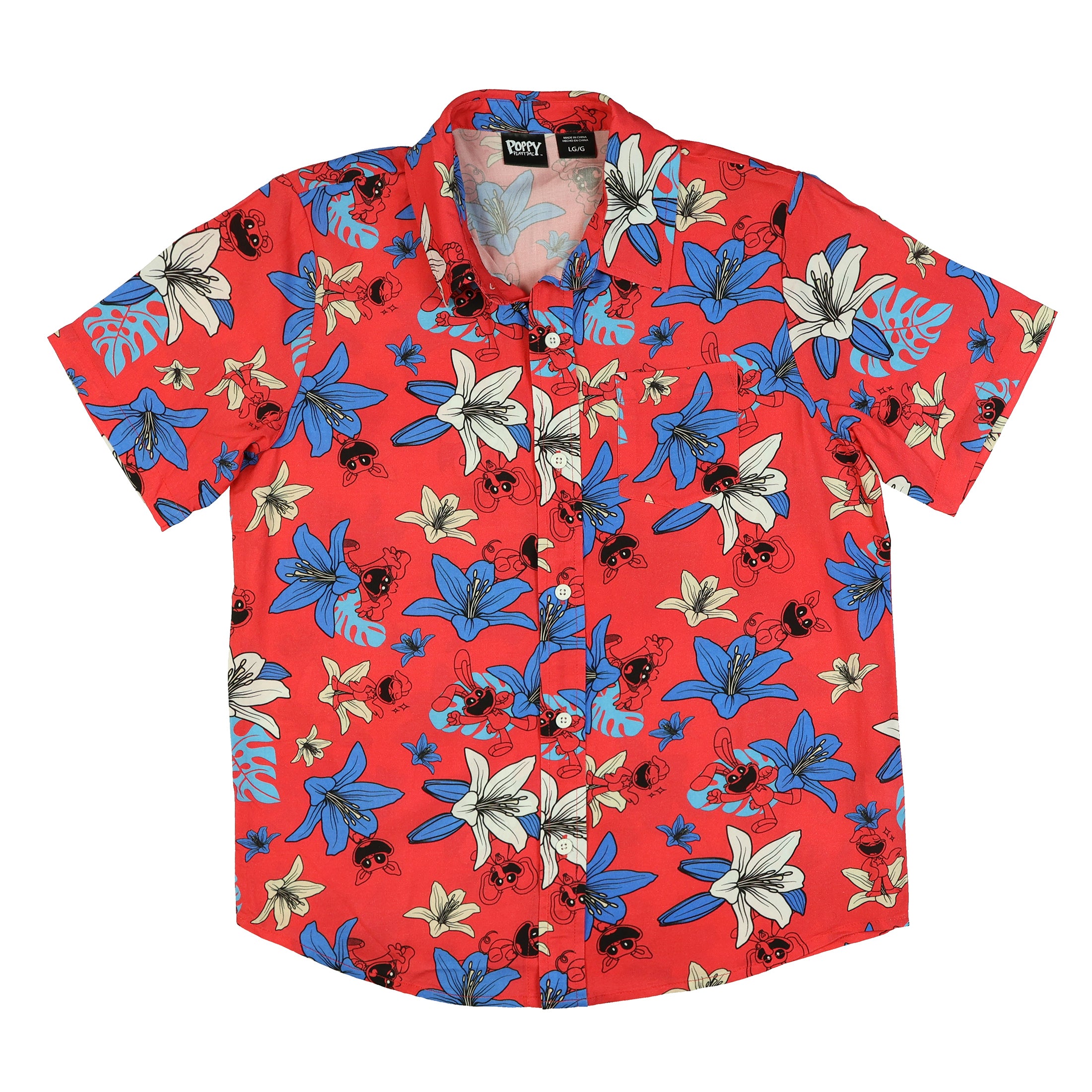 Poppy Playtime Hawaiian Shirt Boys' Tropical Print Button-Up Woven Top