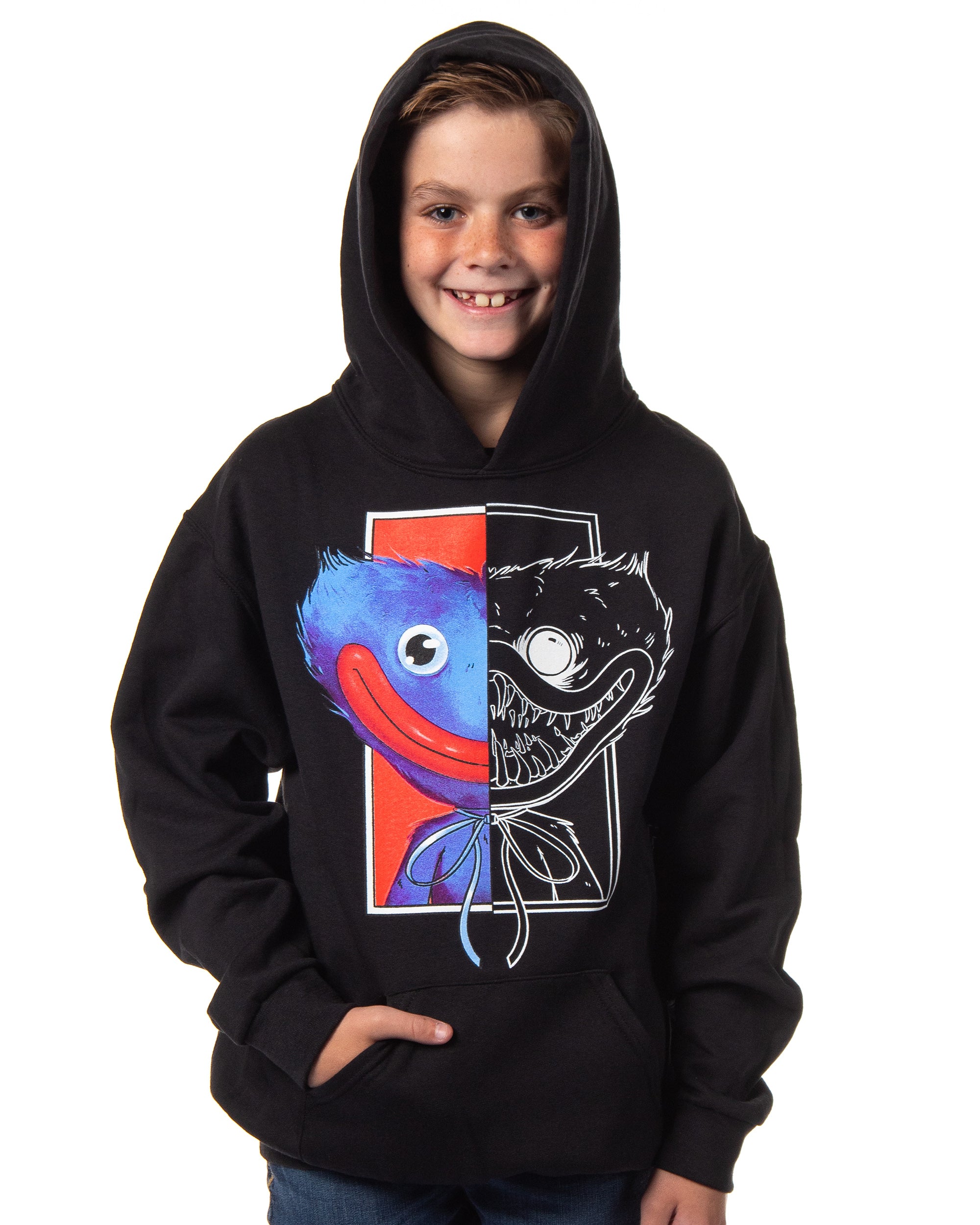 Poppy Playtime Boys' Huggy Split Face Jumpscare Pullover Hoodie