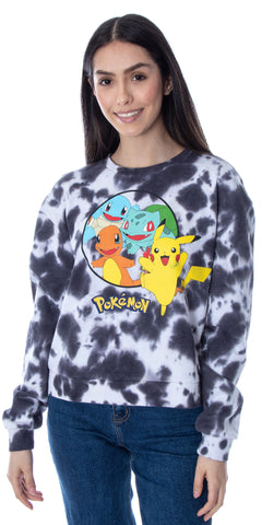 Pokemon Women's Pikachu Bulbasaur Charmander Squirtle Tie Dye Pullover Sweatshirt